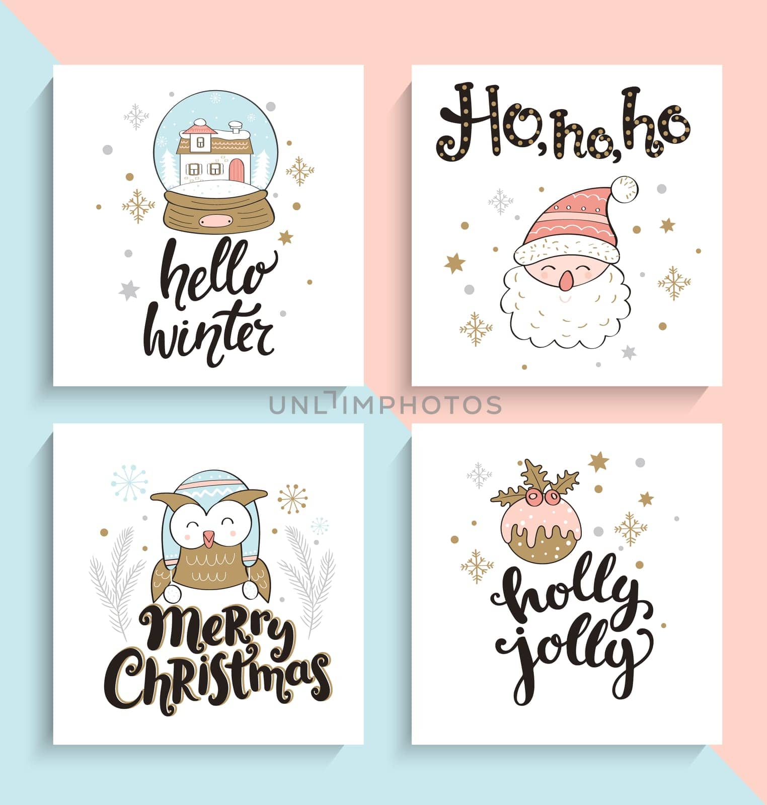 Set of christmas greeting cards. Vector illustration.