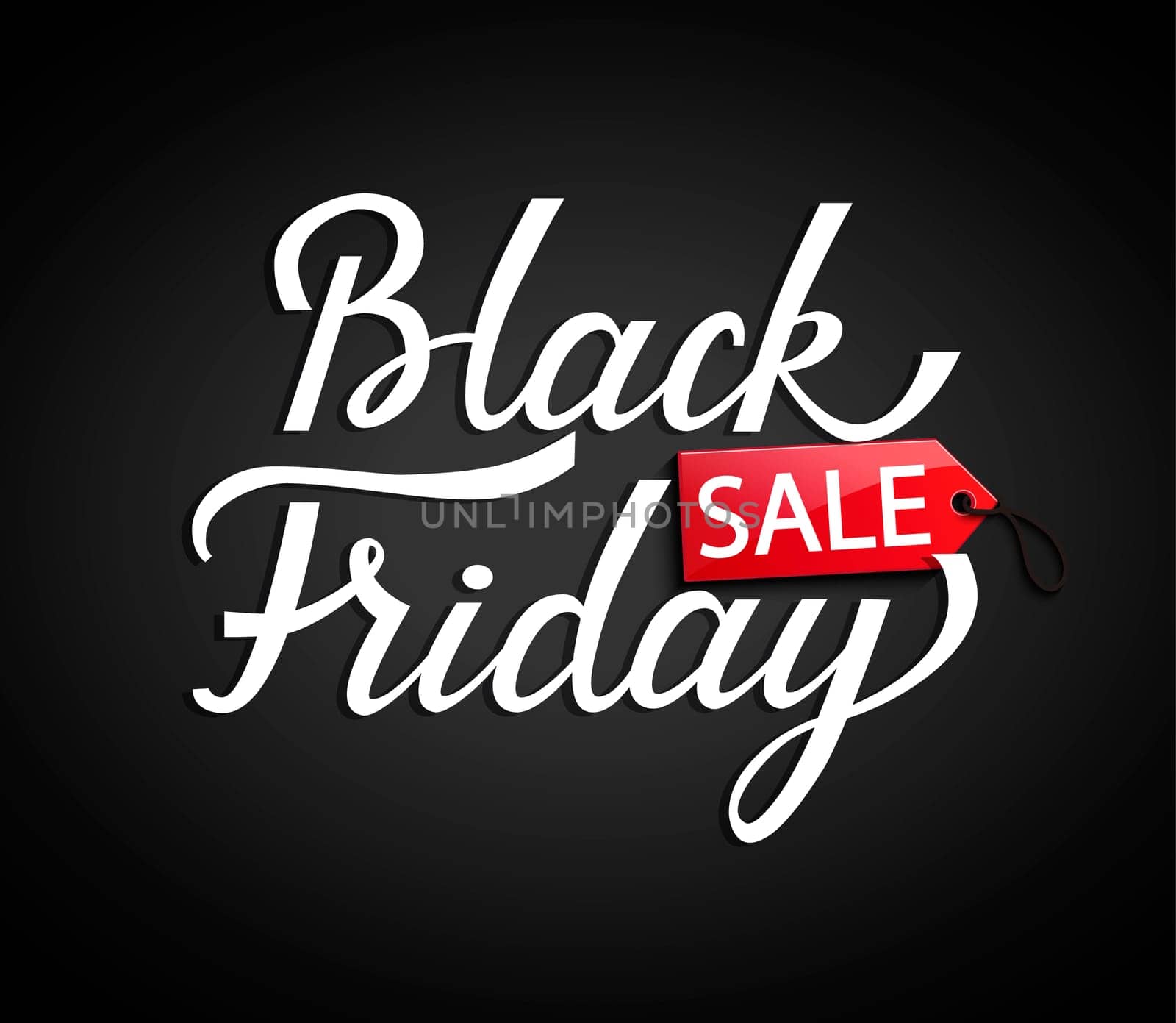 Black Friday banner with red tag price on black background for your design. Vector illustration.
