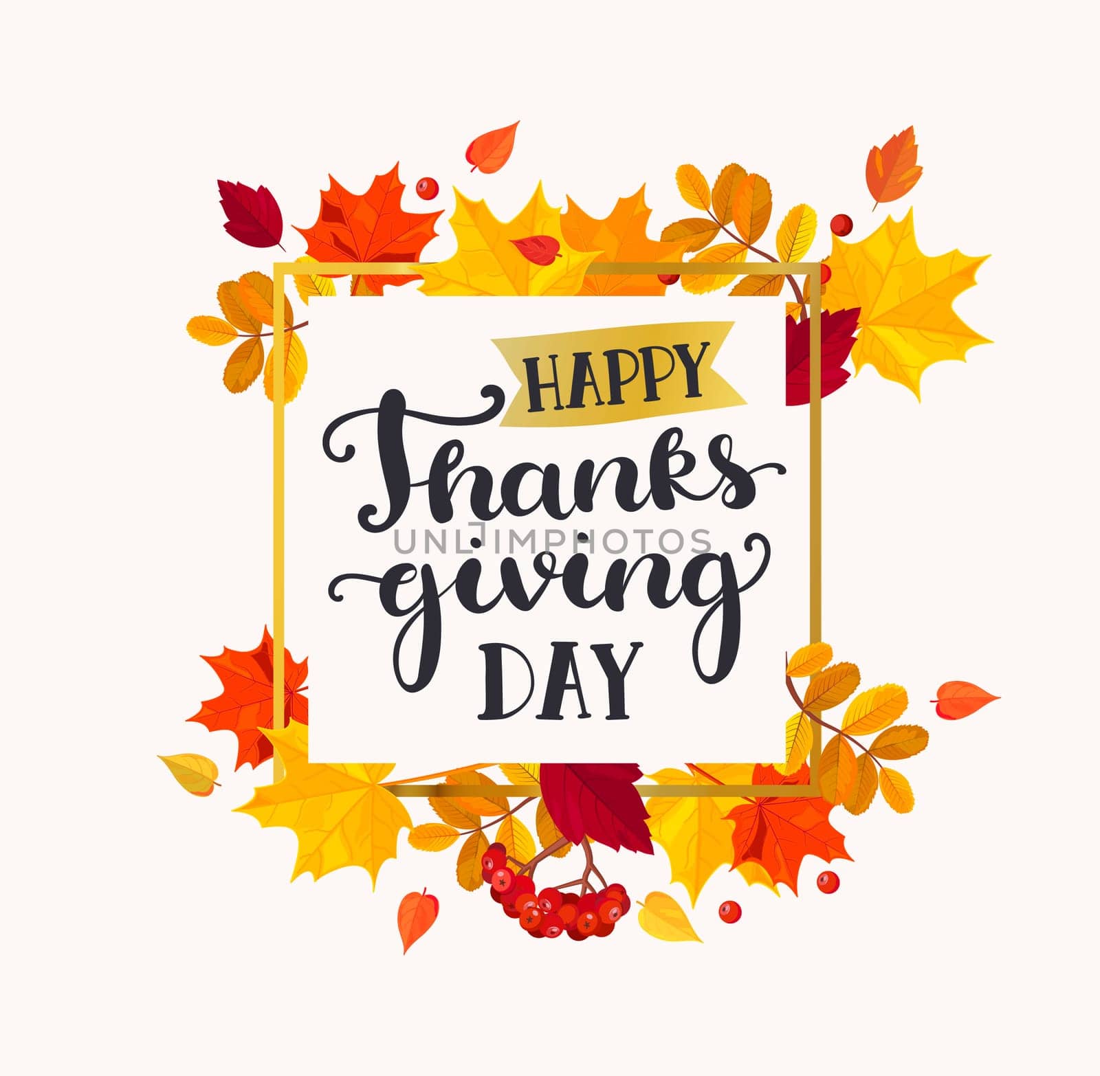 Happy Thanksgiving day banner with autumn leaves frame. Vector illustration.
