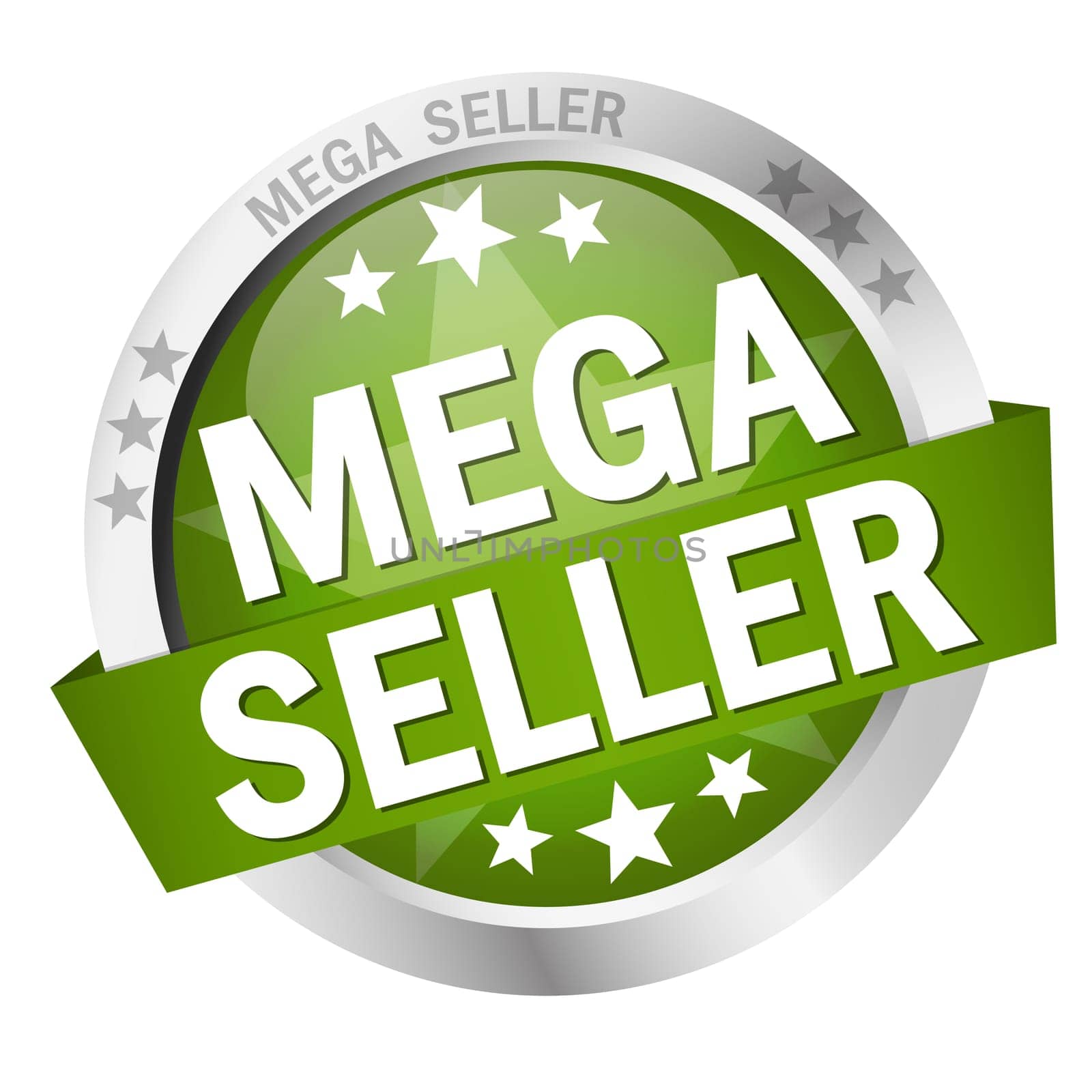 colored button with banner and text Mega Seller