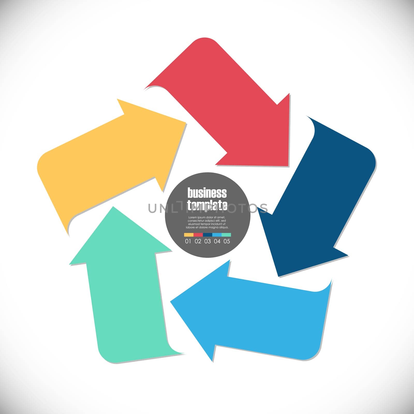 colored template of business info graphic with different options showing team work process