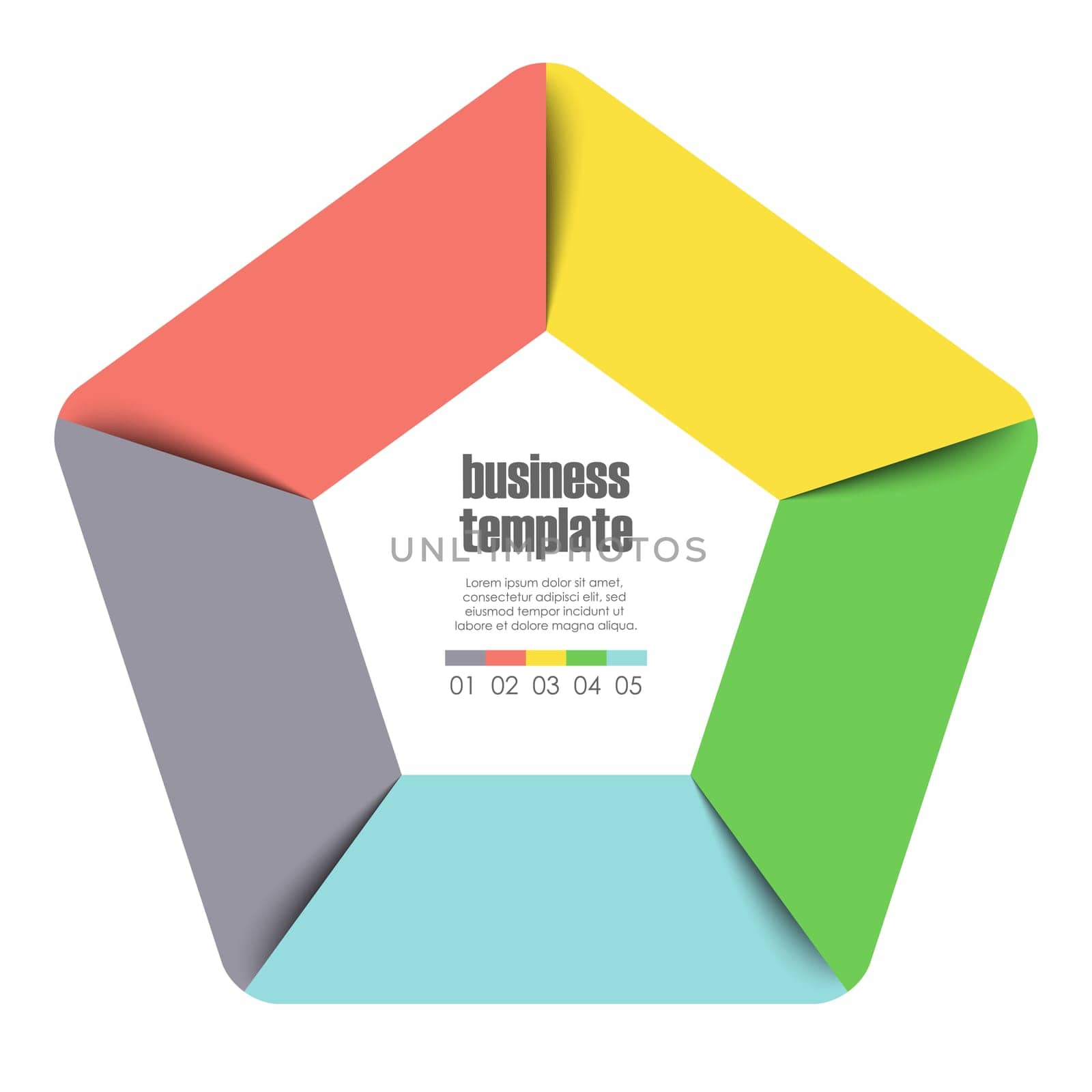 colored template of business info graphic with different options showing team work process