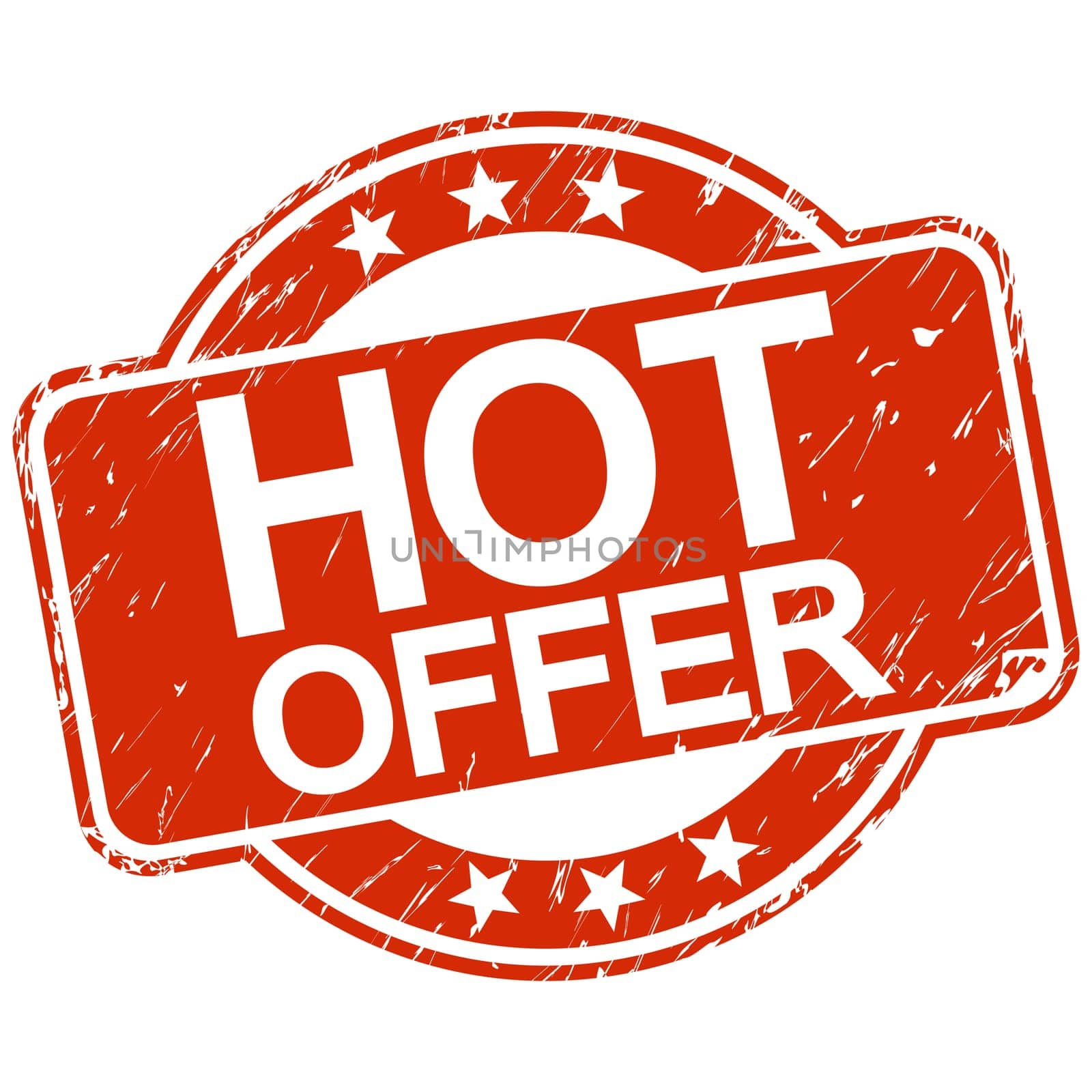red round stamp with scratches and text hot offer