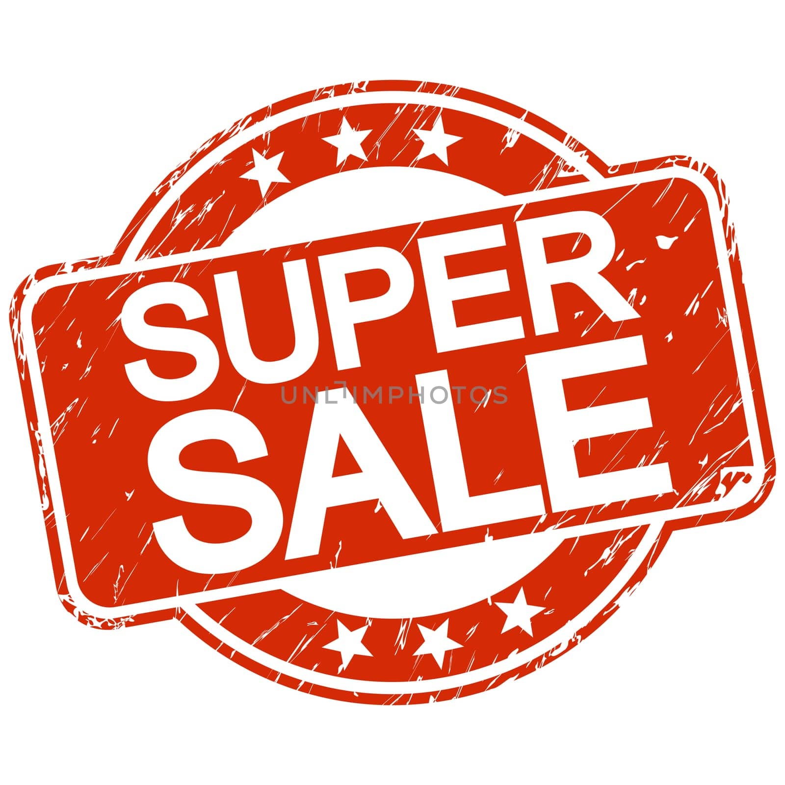 red round stamp with scratches and text super sale