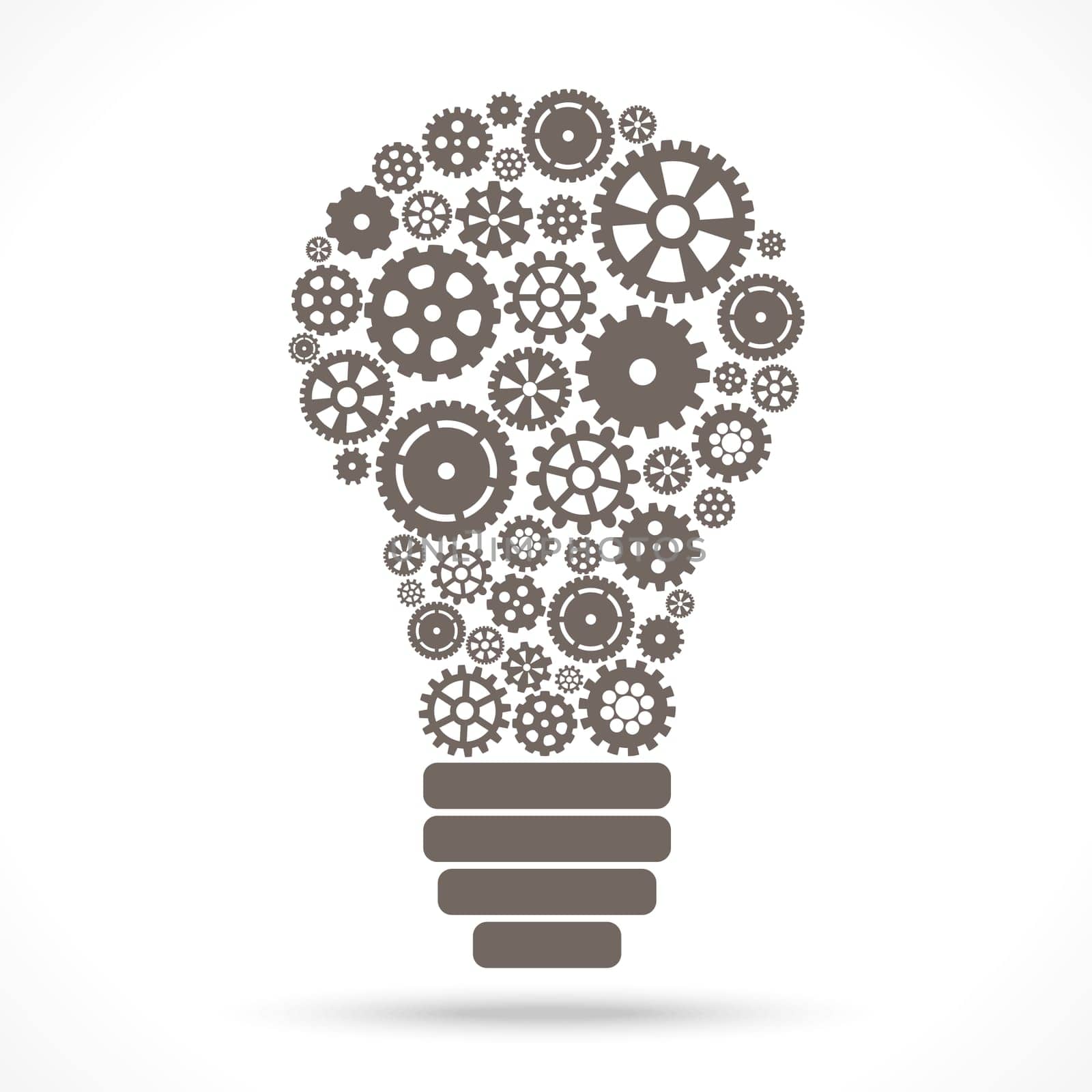light bulb with gray gear wheels for cooperation,teamwork or development symbolism