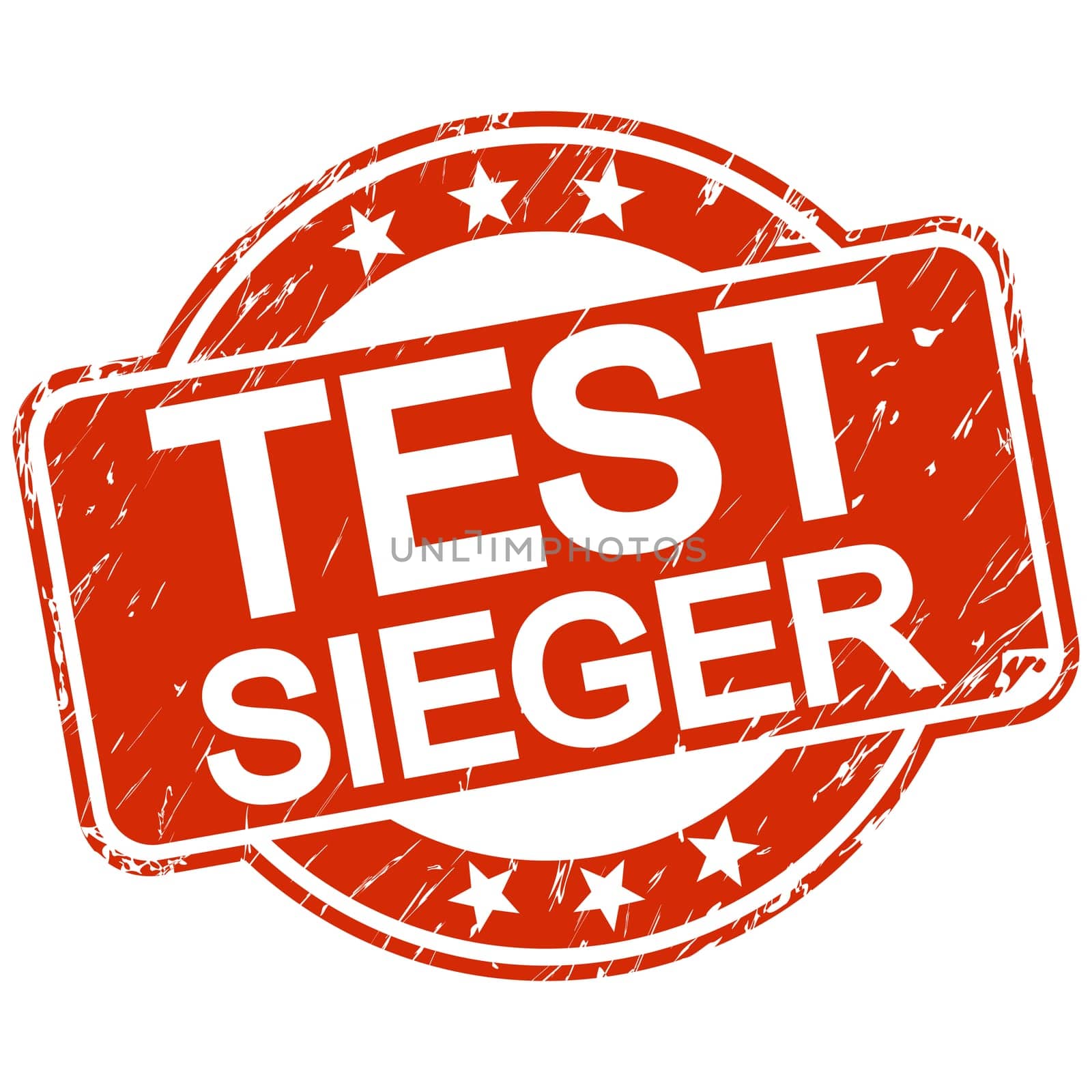 red round stamp with scratches and text test winner (in english)
