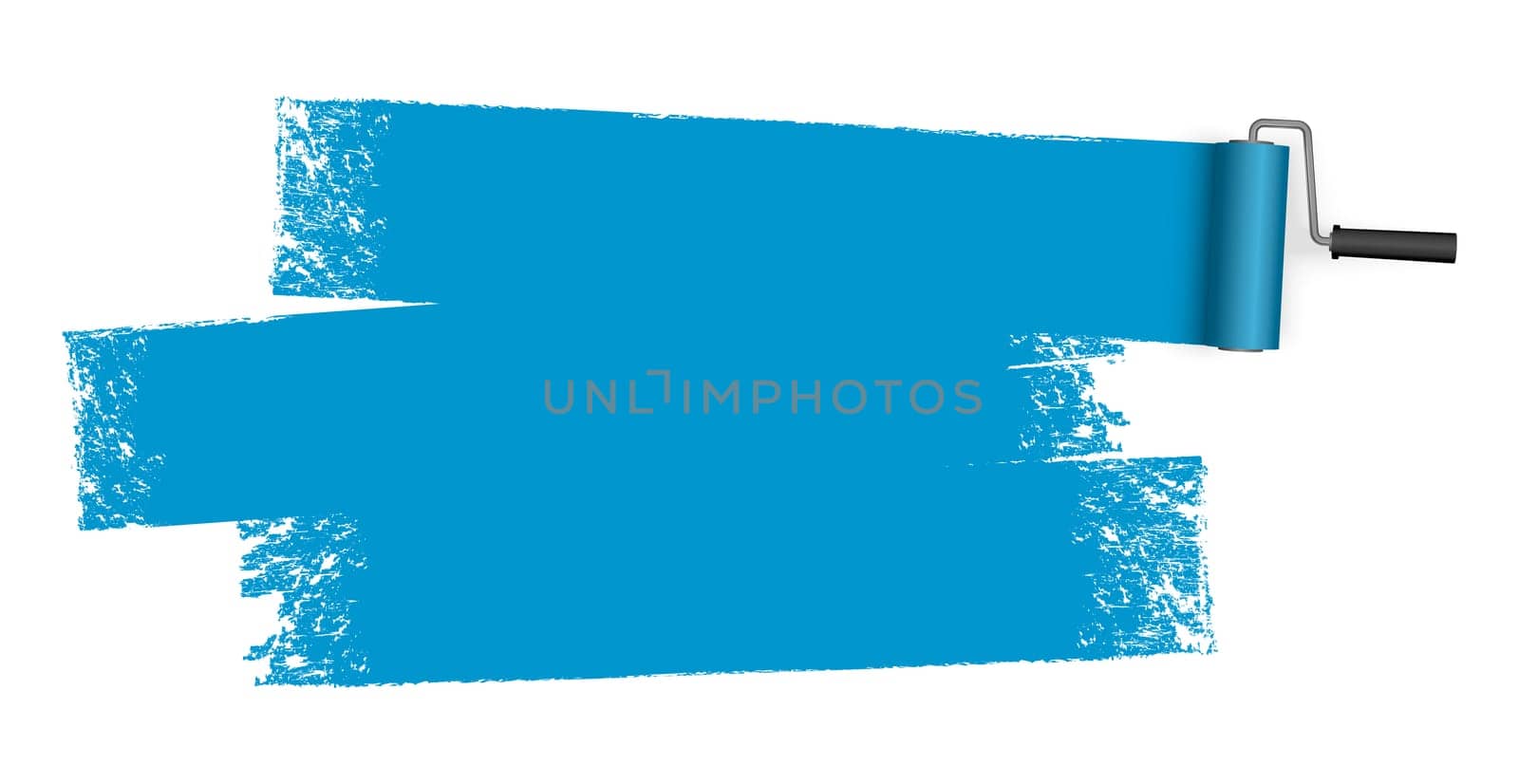 isolated on white background paint roller with painted marking colored blue