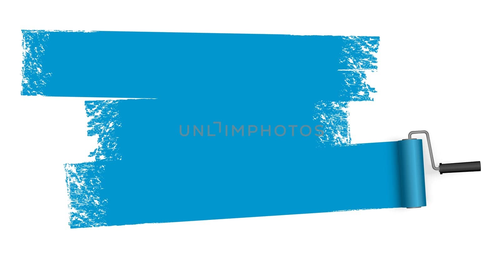 isolated on white background paint roller with painted marking colored blue