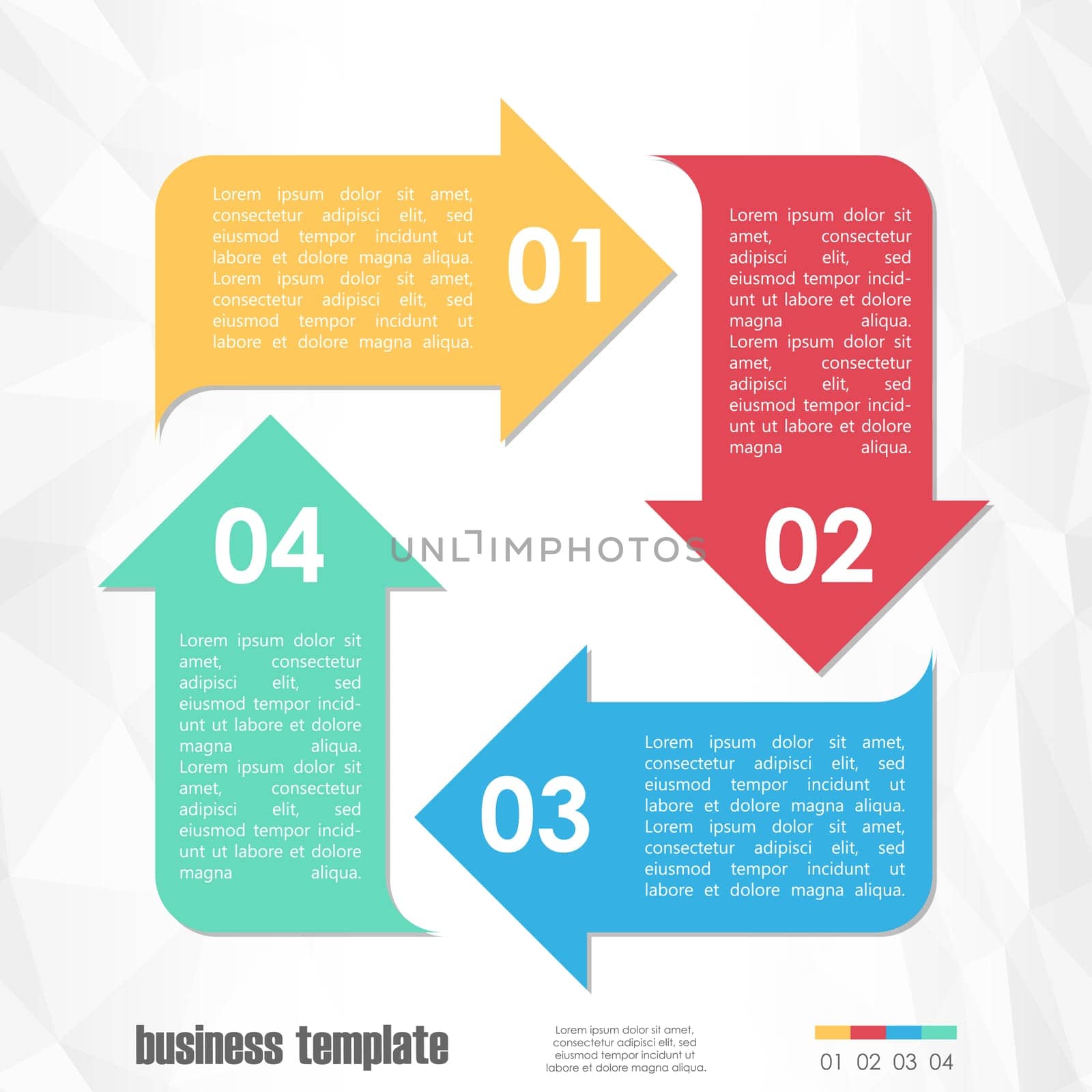 colored template of business info graphic with different options showing team work process