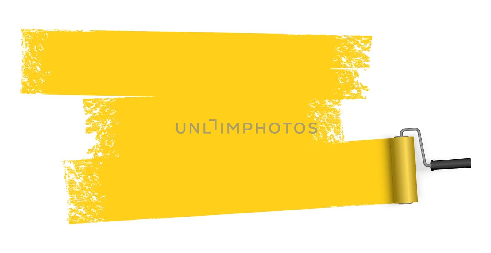 isolated on white background paint roller with painted marking colored yellow