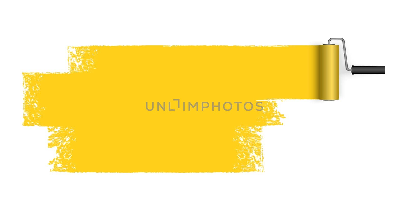 isolated on white background paint roller with painted marking colored yellow