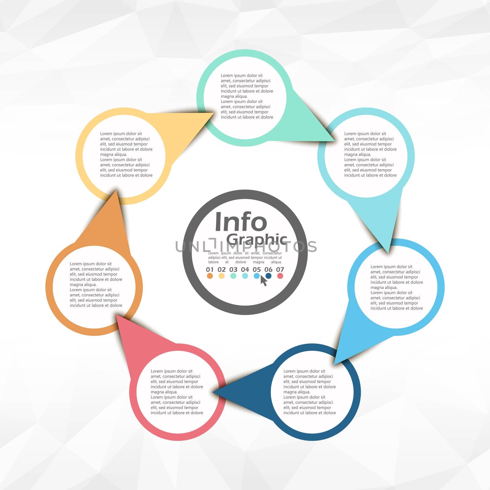 colored template of business info graphic with different options showing team work process