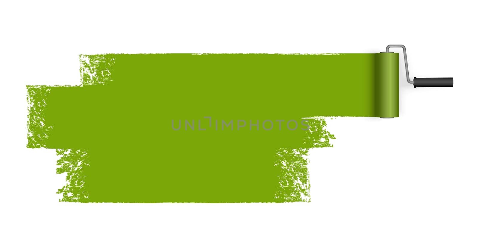 isolated on white background paint roller with painted marking colored green