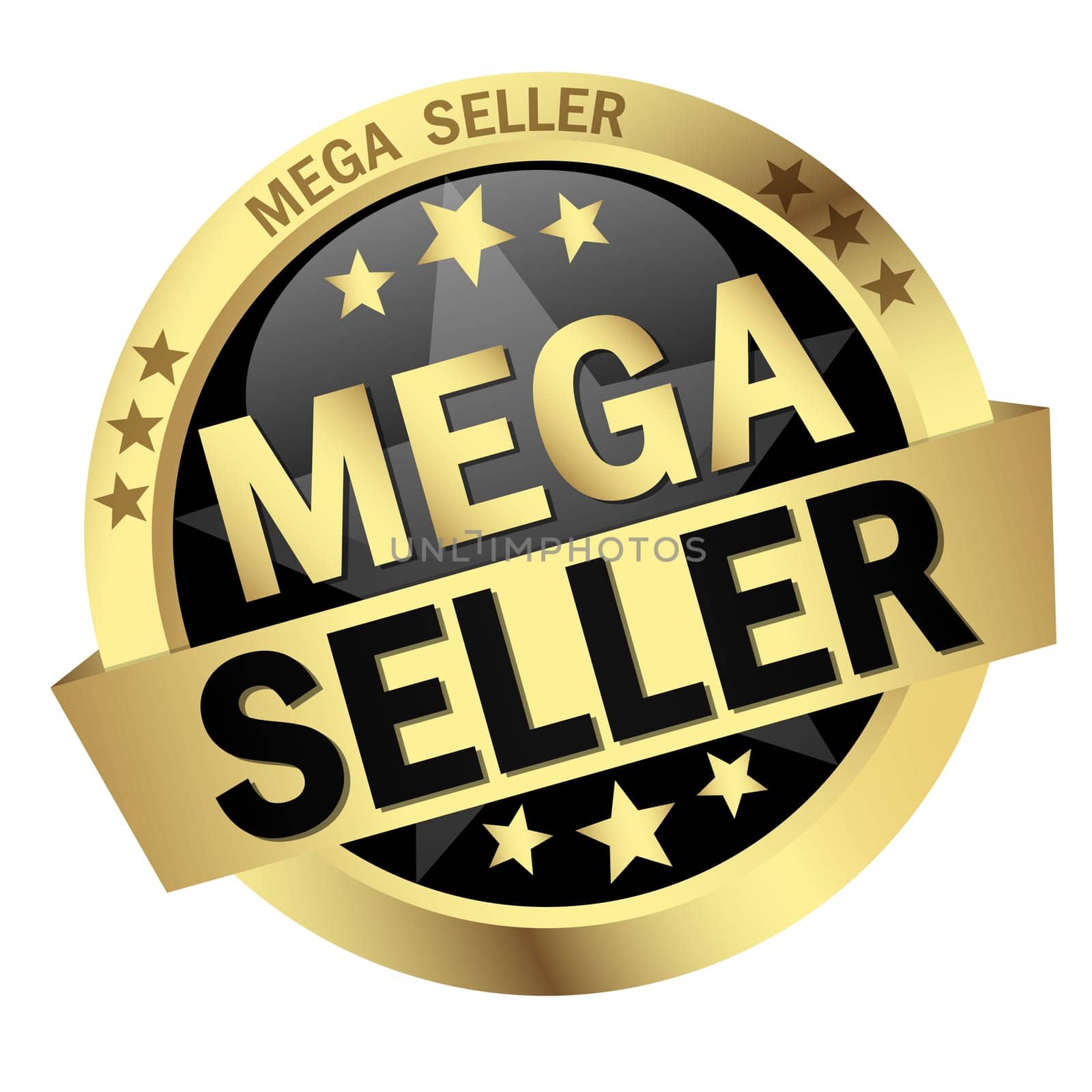 colored button with banner and text Mega Seller