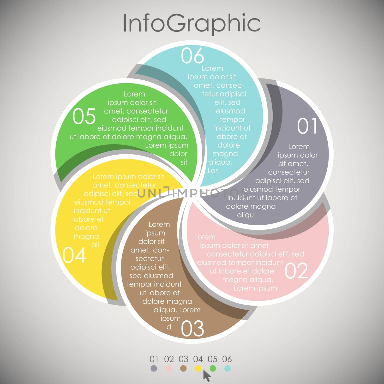 colored template of business info graphic with different options showing team work process
