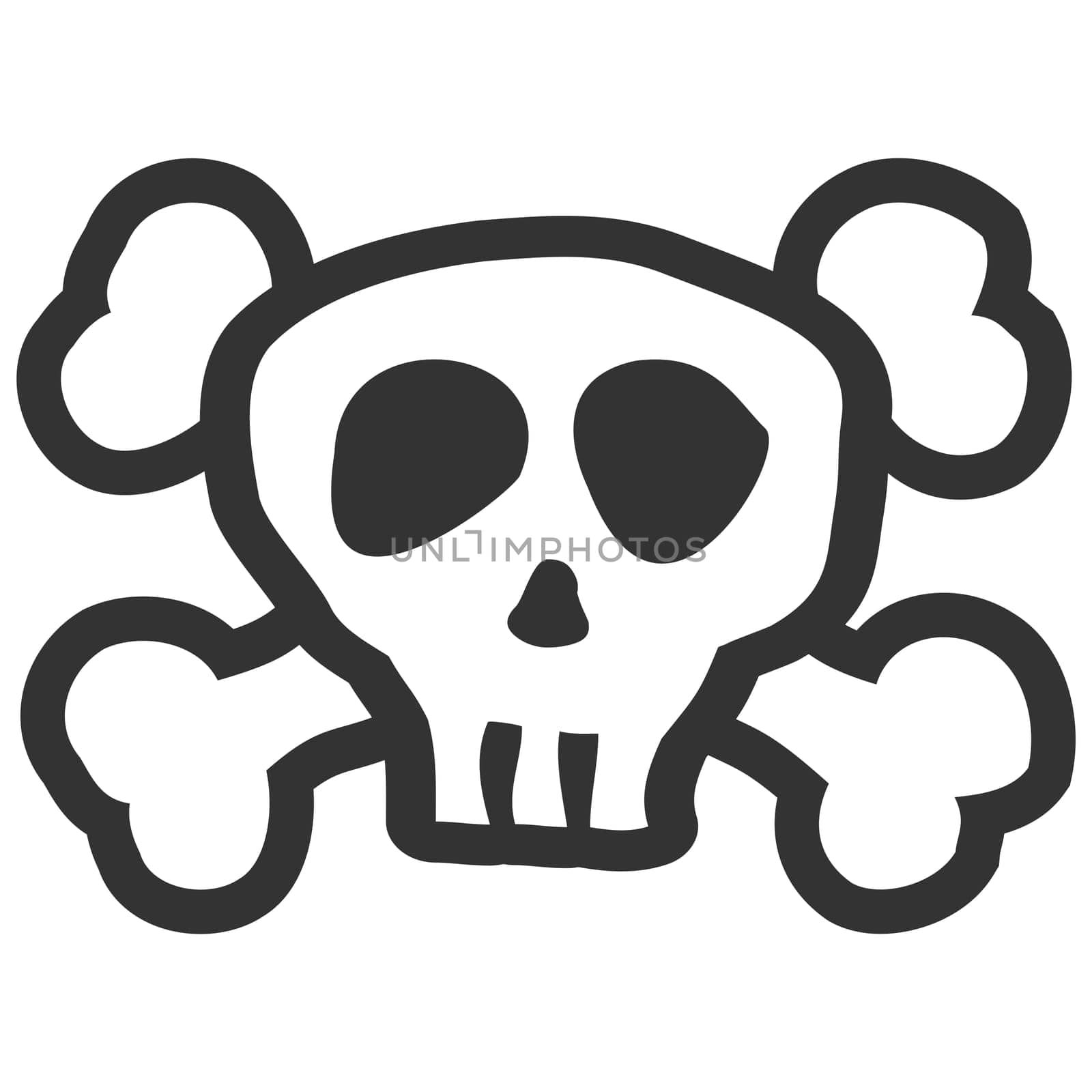 illustrated skull and crossbones black colored on white background for Halloween layouts