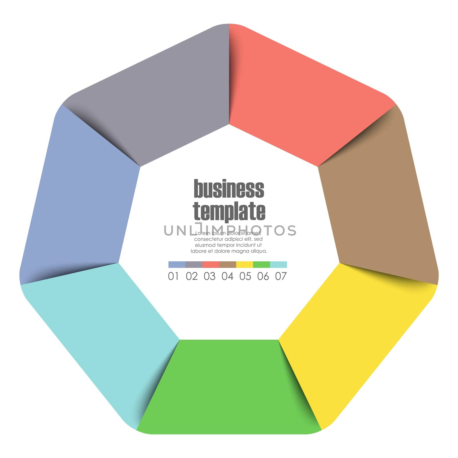colored template of business info graphic with different options showing team work process