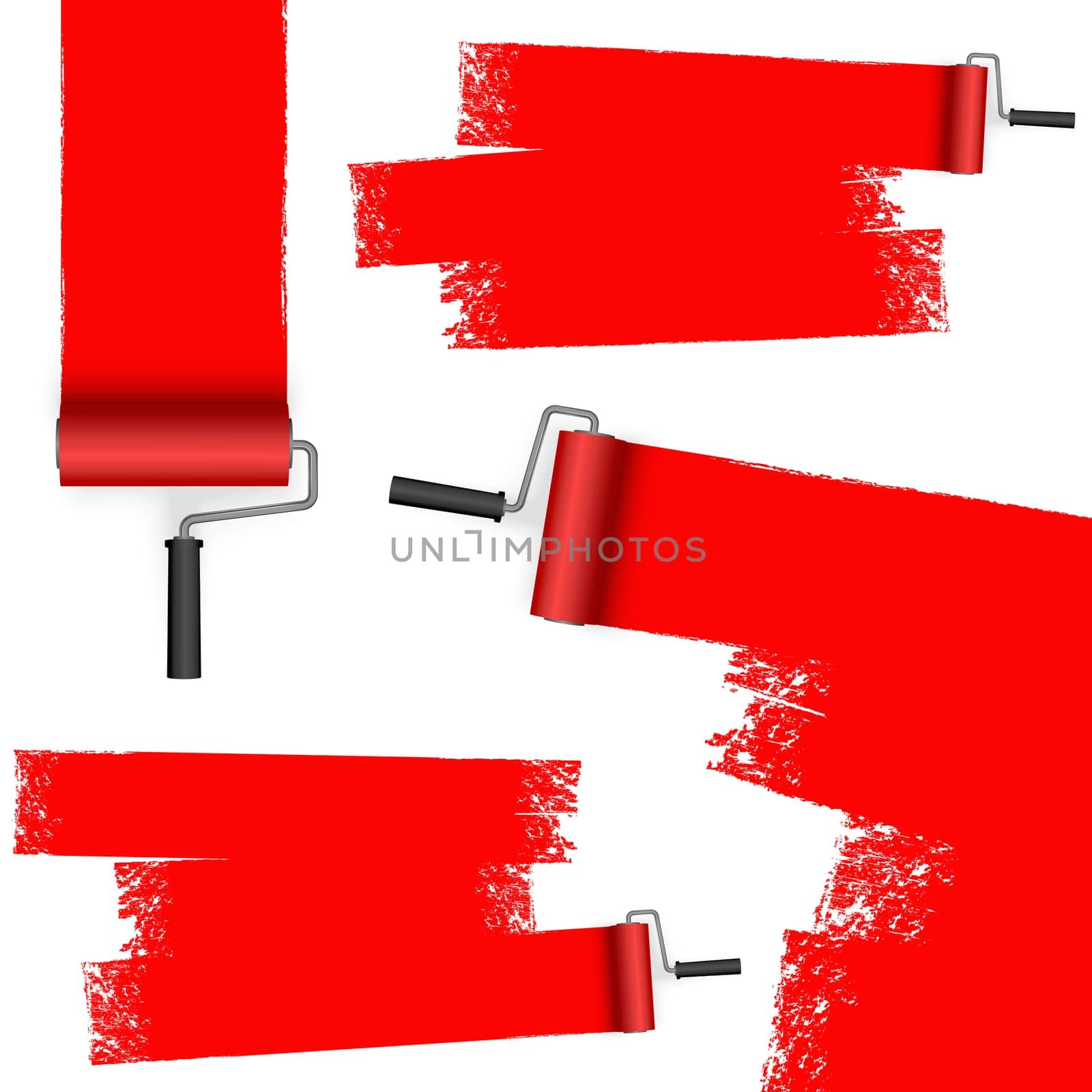 isolated on white background paint roller with painted markings colored red