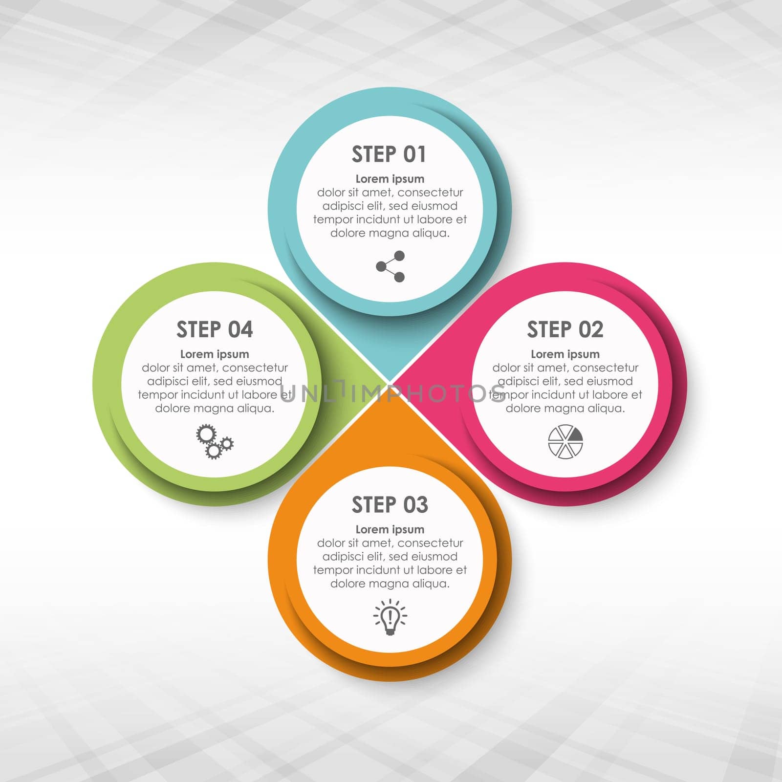 colored template of business info graphic with different options showing team work process