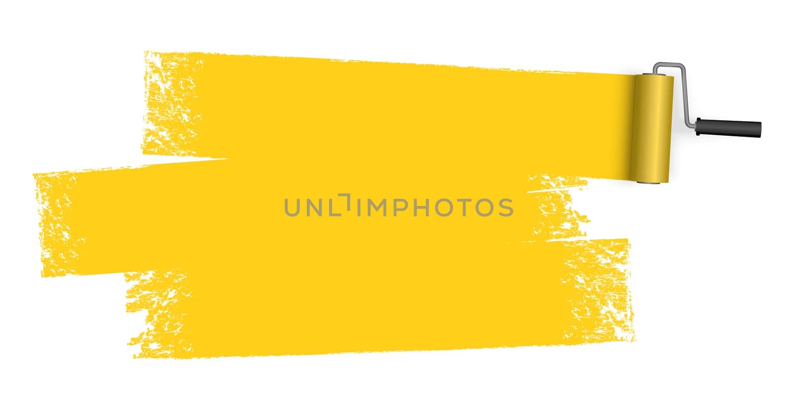 isolated on white background paint roller with painted marking colored yellow