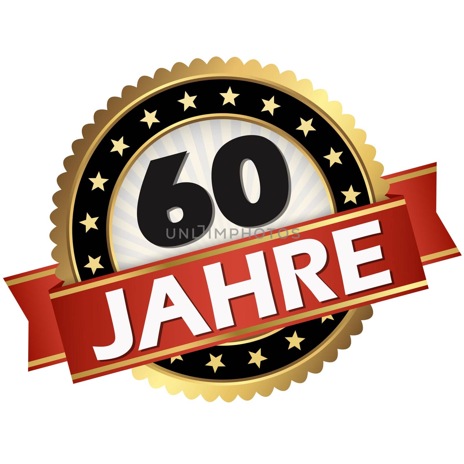 round jubilee button with red banner and german text 60 years