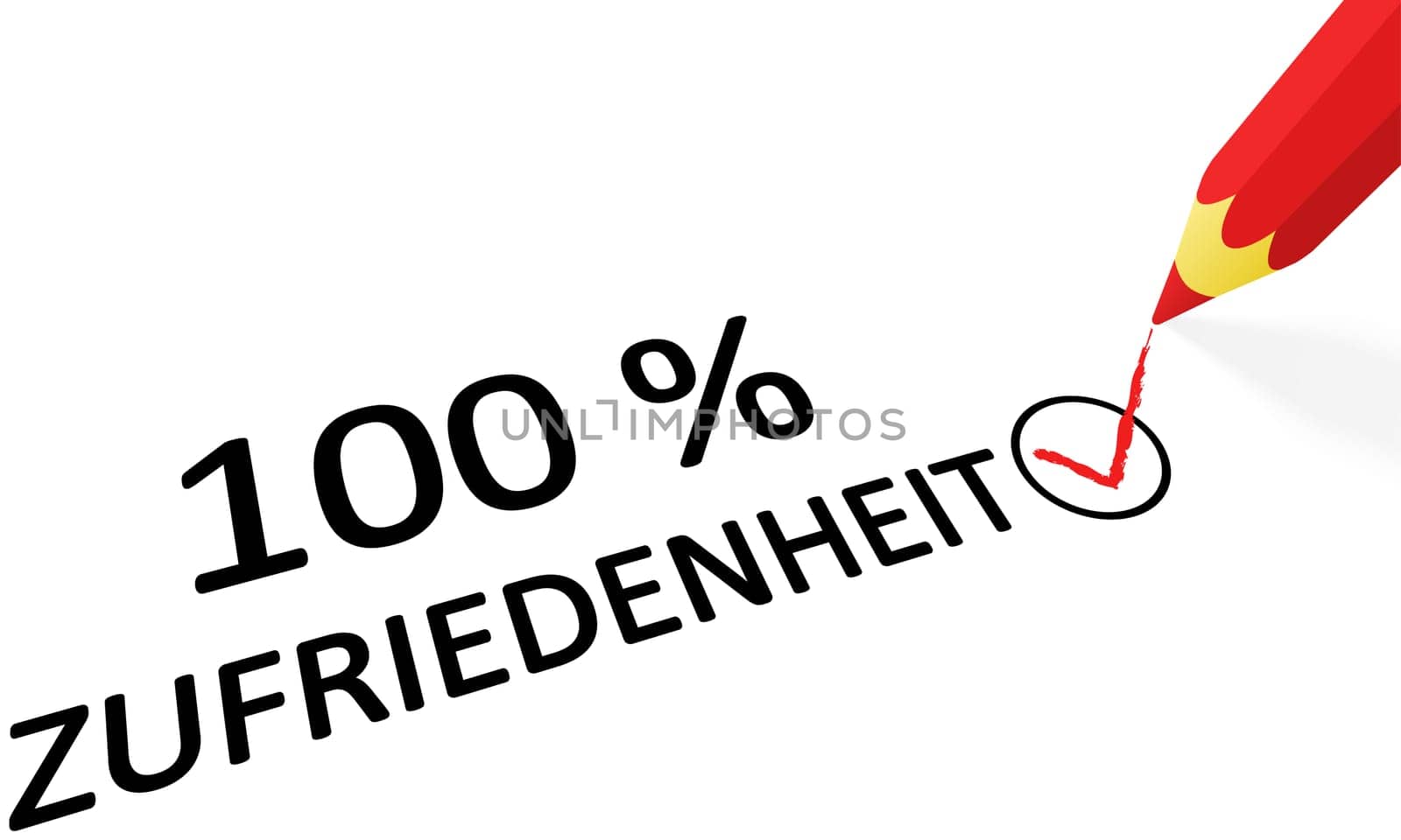 red pencil drawing hook and text 100% satisfaction (in english)
