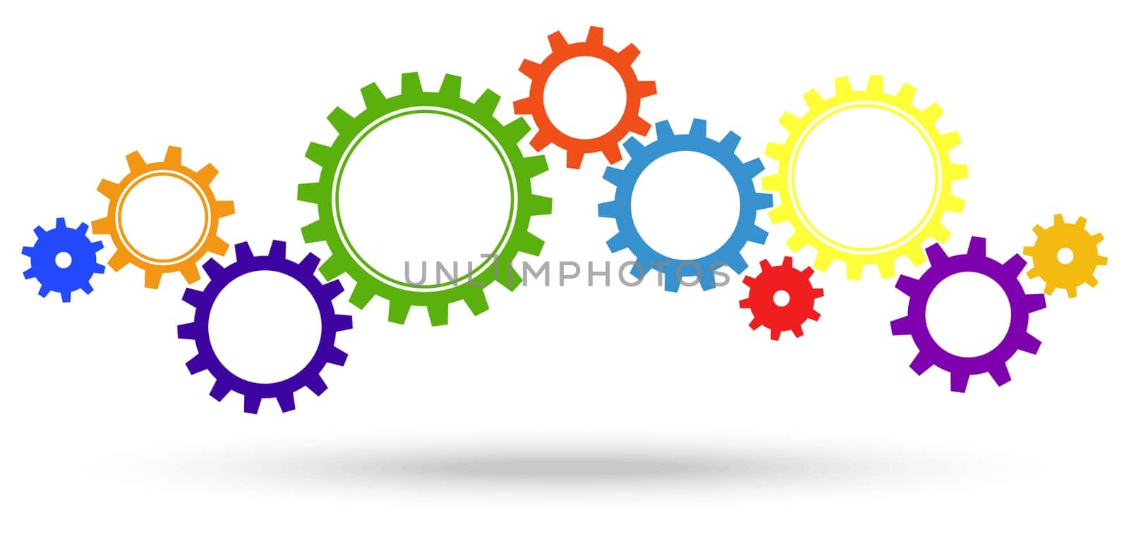 colored gear wheels for cooperation or teamwork symbolism