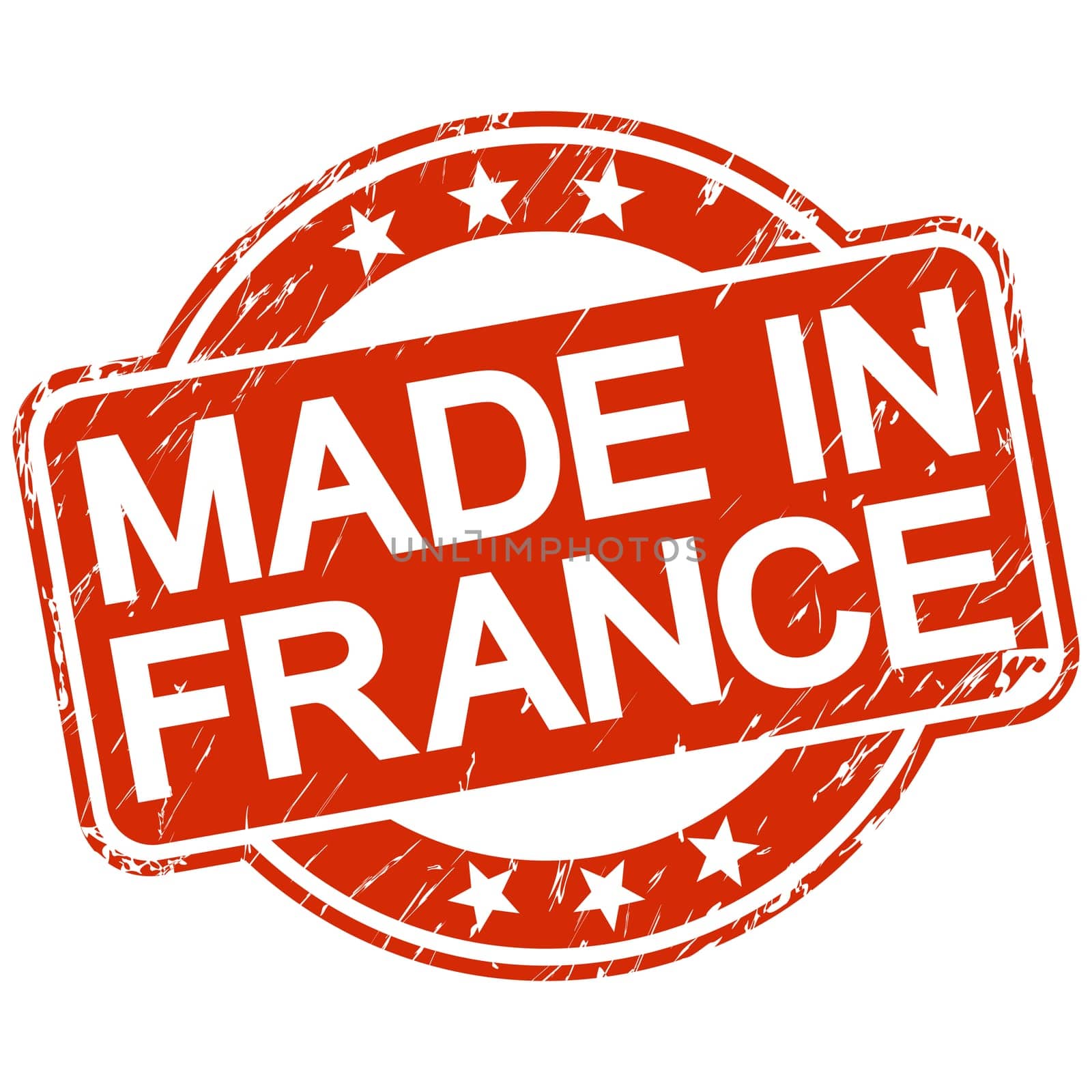red round stamp with scratches and text made in France