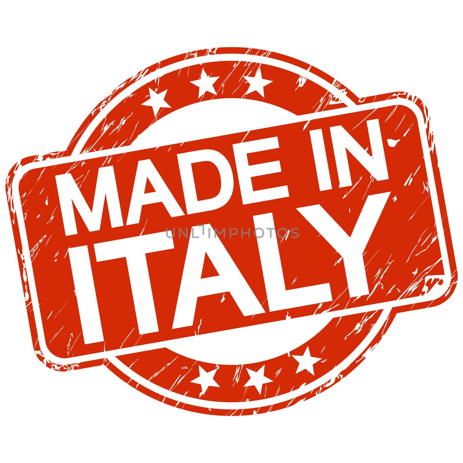 red round stamp with scratches and text made in Italy