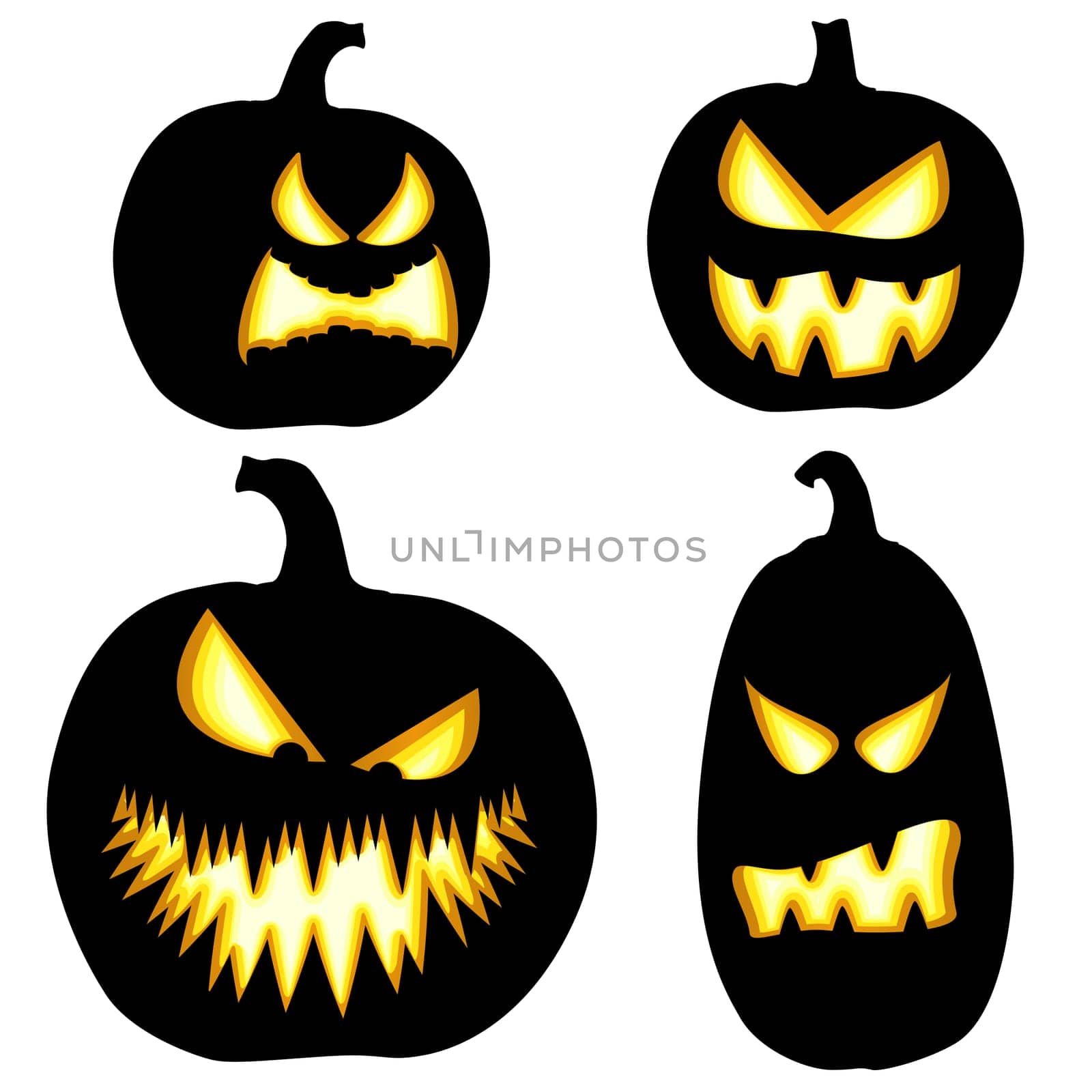 collection of different black colored illustrated pumpkins for Halloween layouts