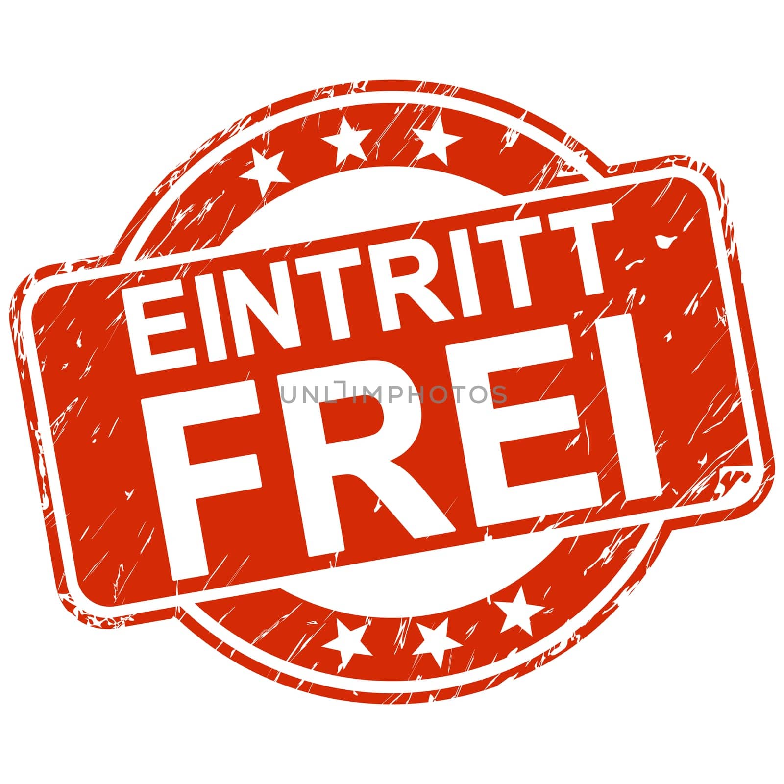 red round stamp with scratches and text free entry (in english)