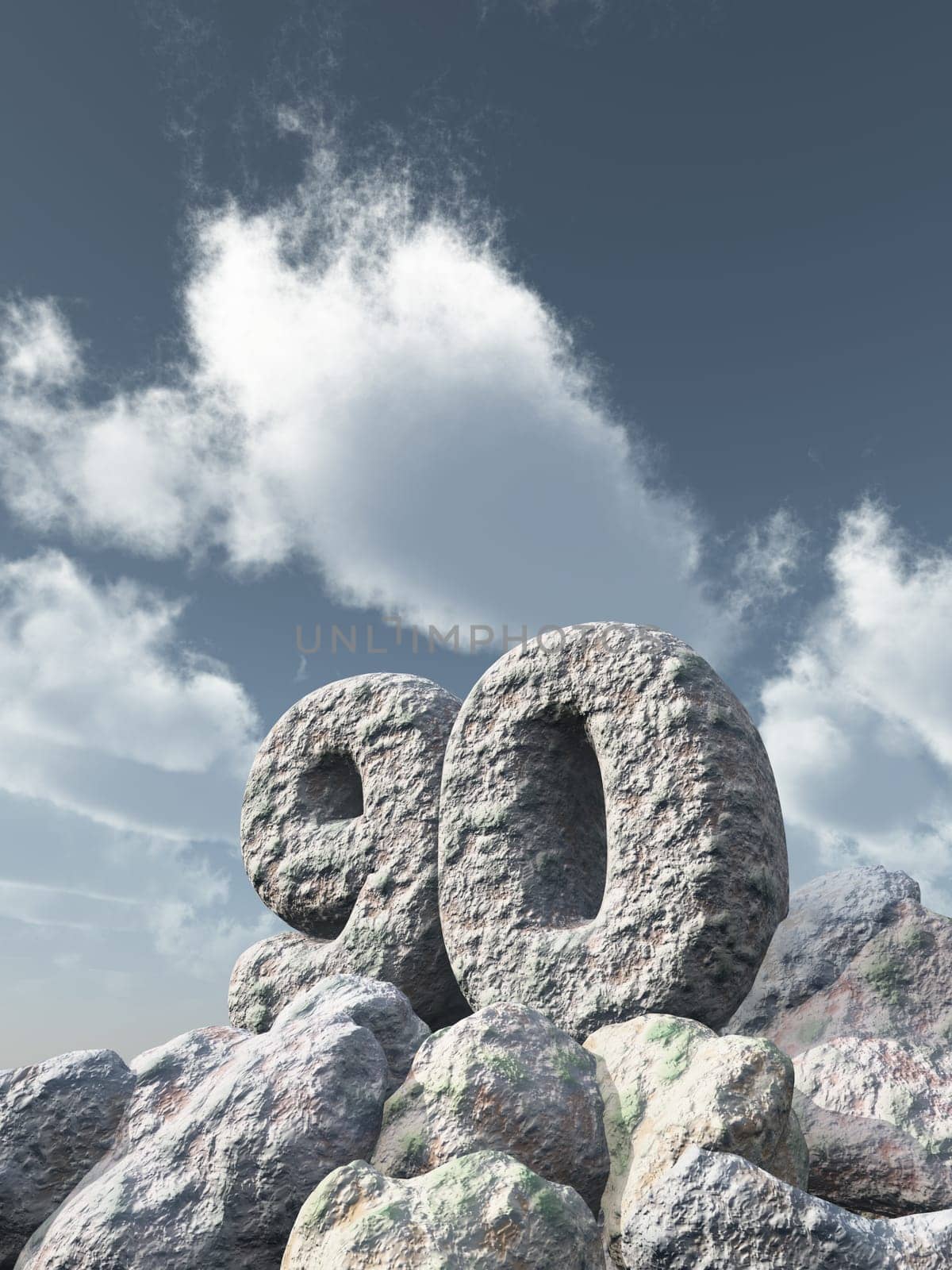 number ninety made of stone - 3d illustration