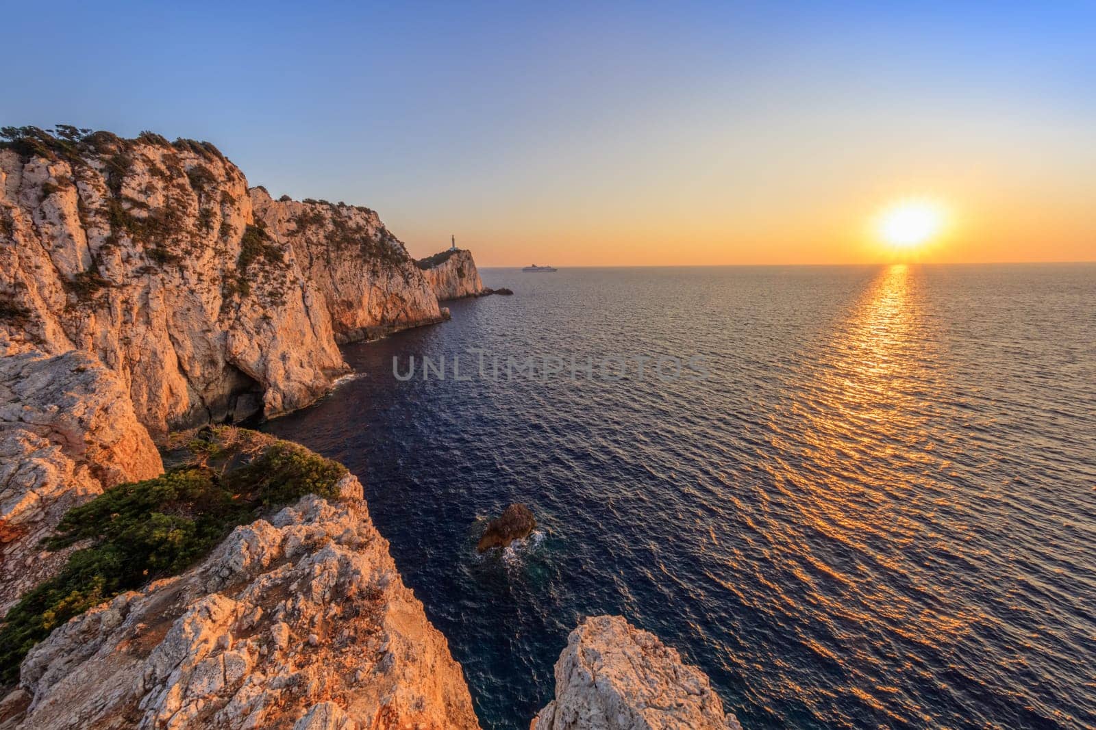 sunset in Cape Doukato. Lefkada island, Greece