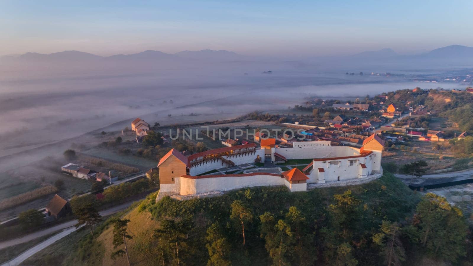 Aerial view of the Feldioara fortress. Transylvania, Romania