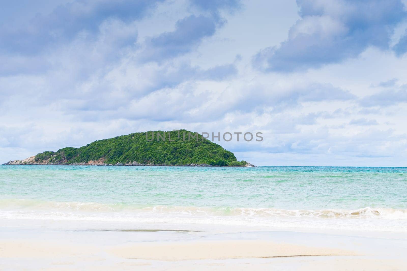 Beautiful tropical beach and sea on blue sky background