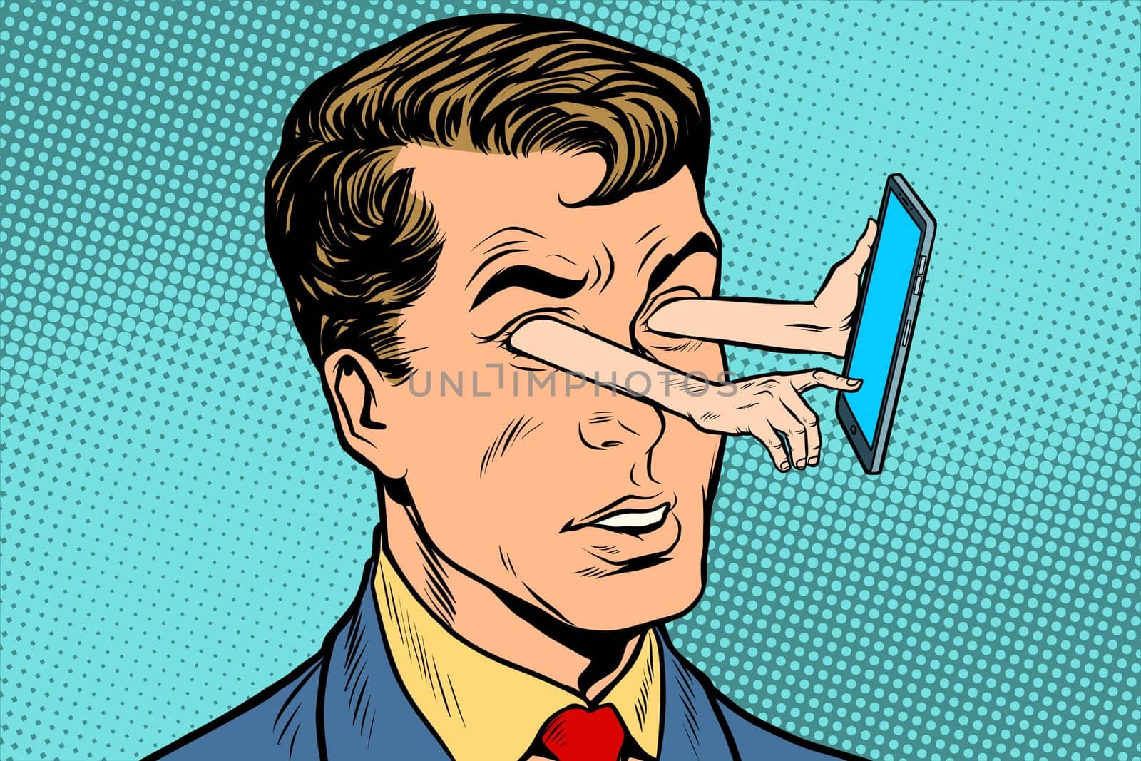 Gadget and gaze direction. Pop art retro vector illustration