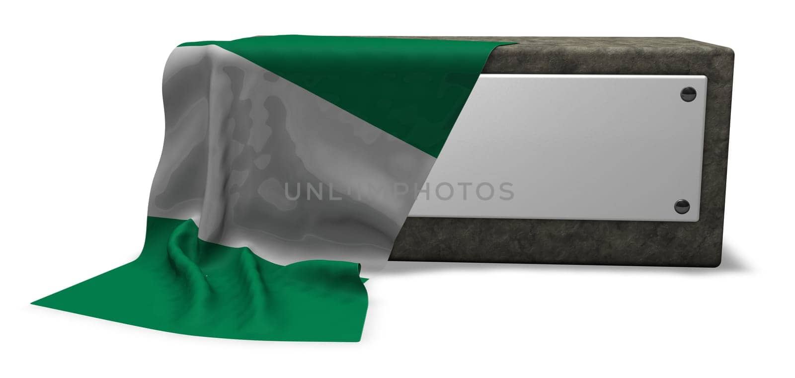 stone base with empty shield and flag of nigeria - 3d rendering