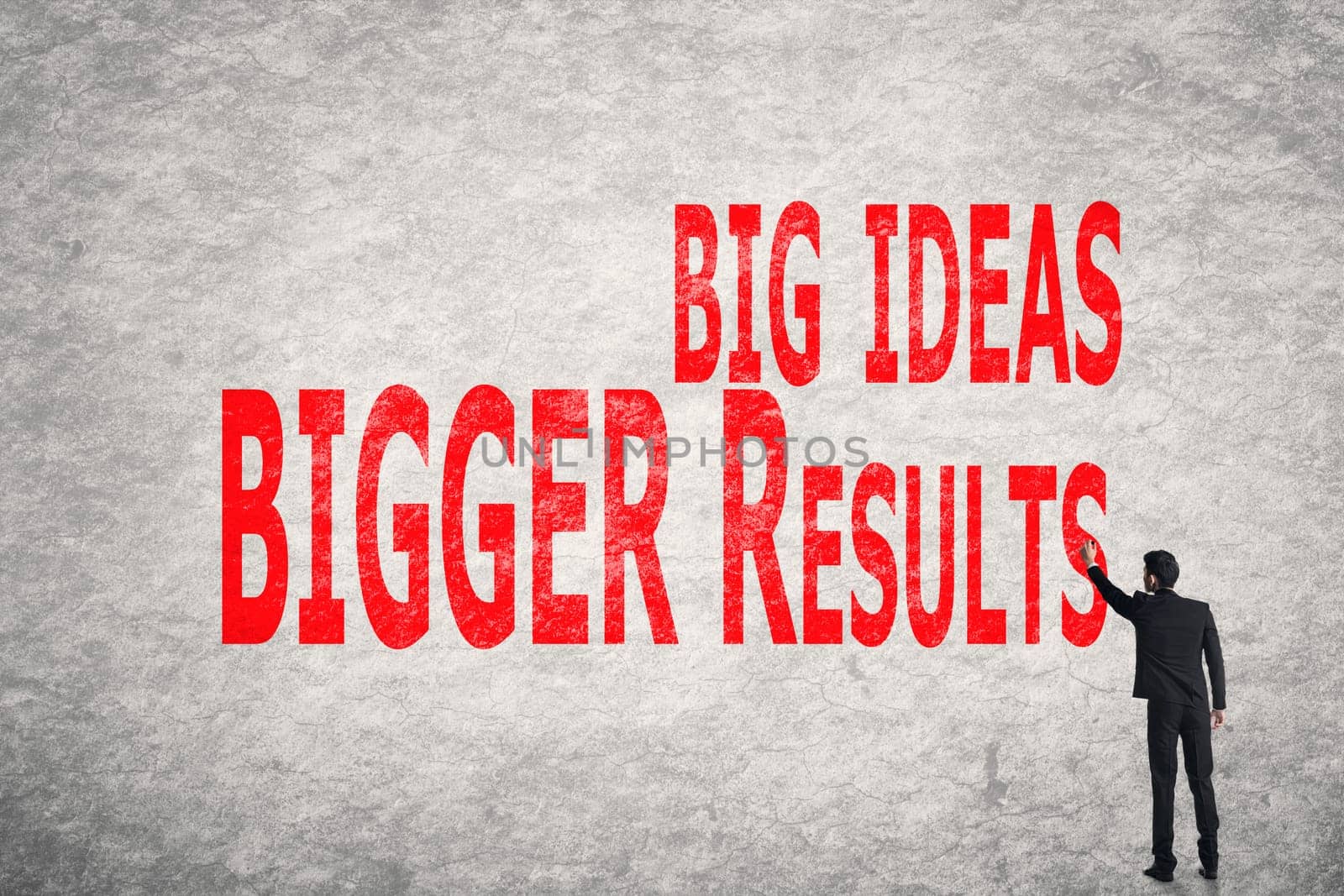 Asian business man write words on wall, Big Ideas Bigger Results