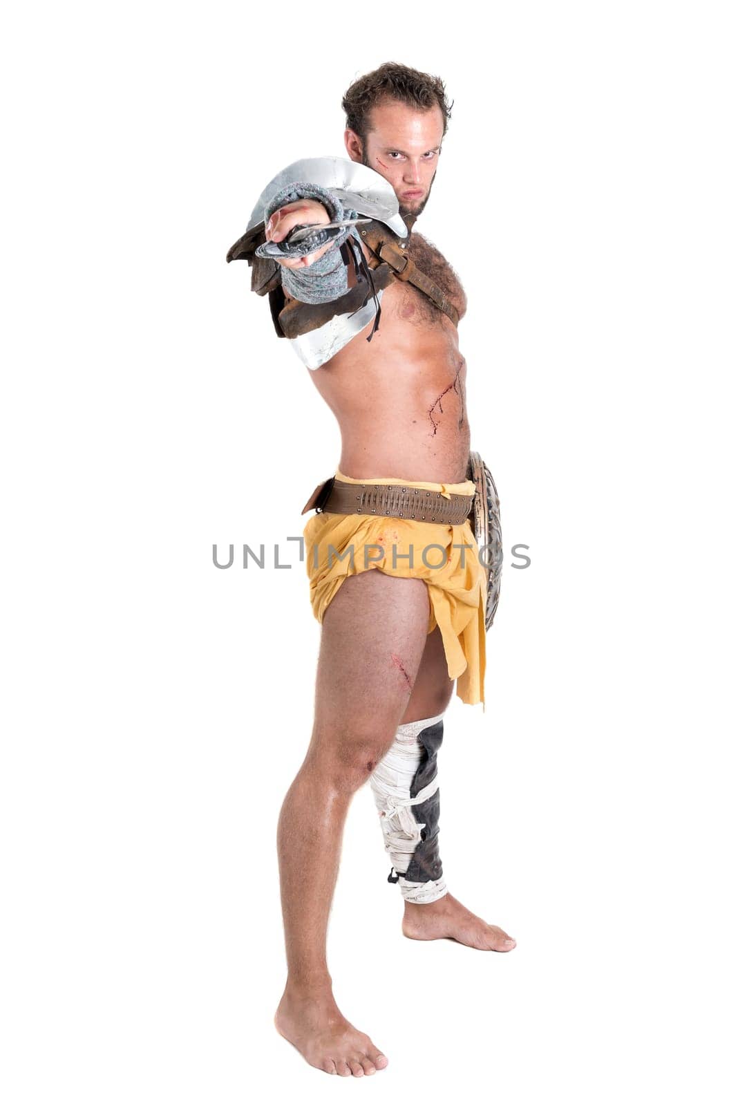 Ancient warrior or Gladiator isolated in a white background