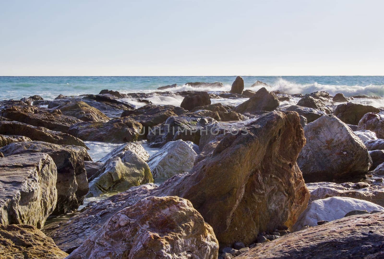 Stone beach in Almunecar, Andalusia, Spain