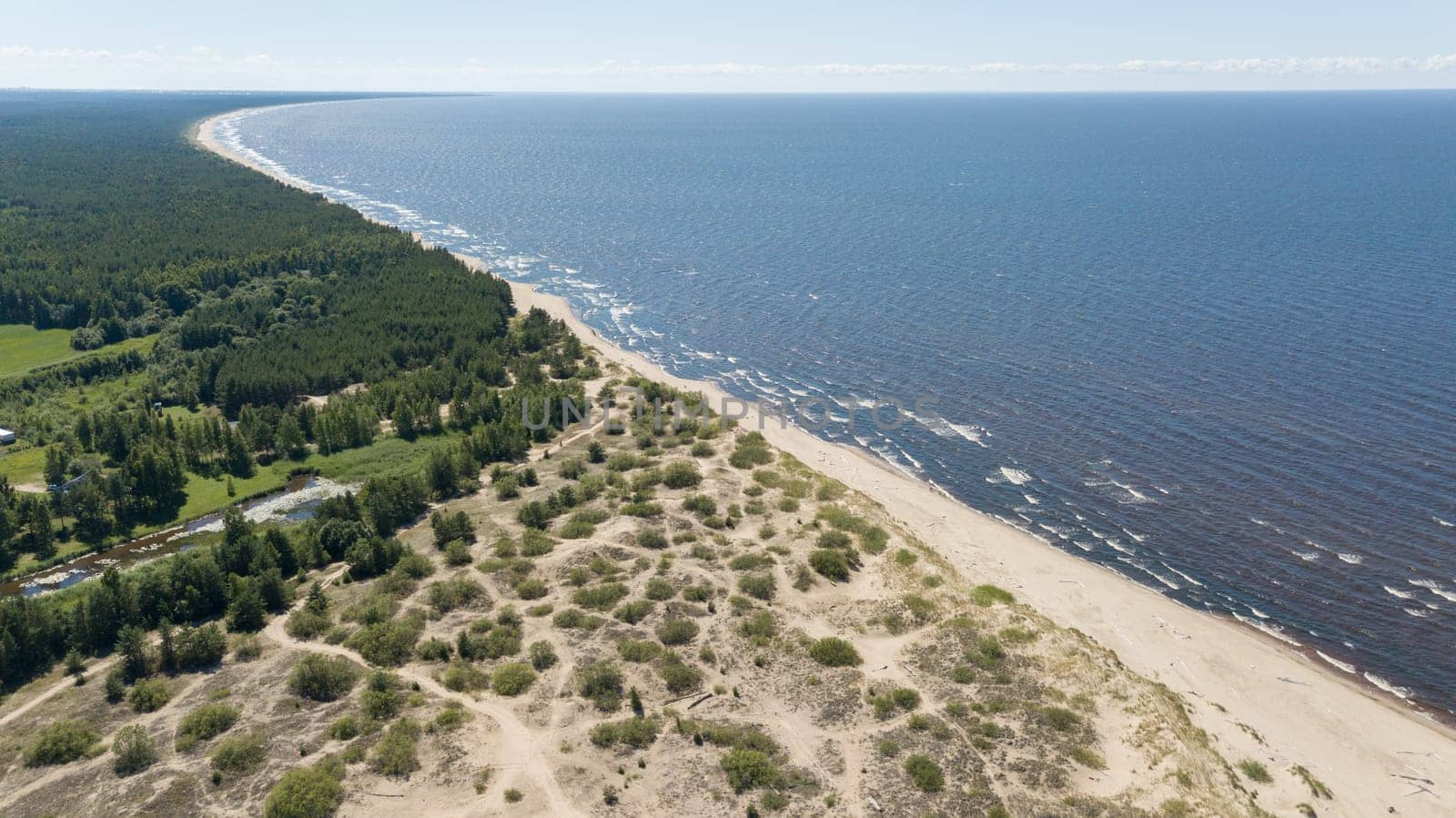 Gauja river Latvia drain into Baltic Sea aerial drone top view