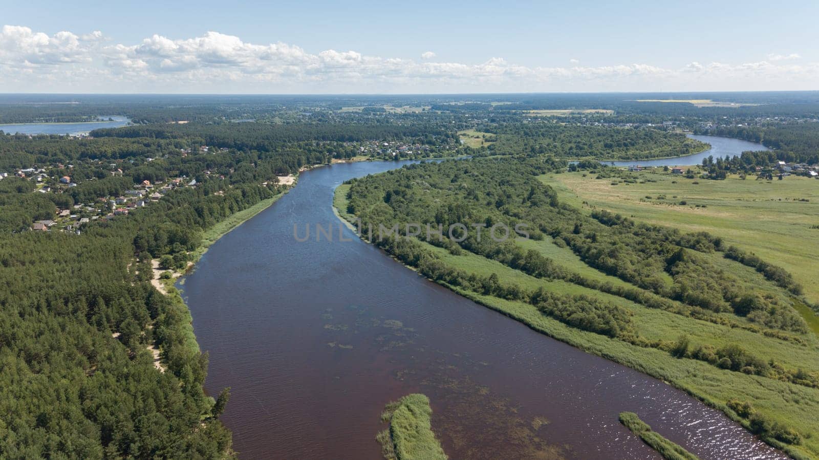 Gauja river Latvia drain into Baltic Sea aerial drone top view