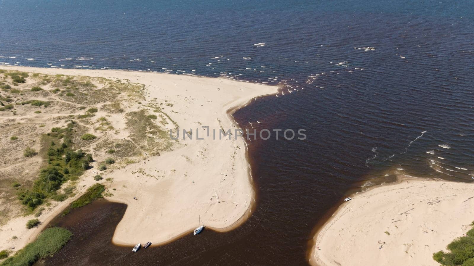 Gauja river Latvia drain into Baltic Sea aerial drone top view