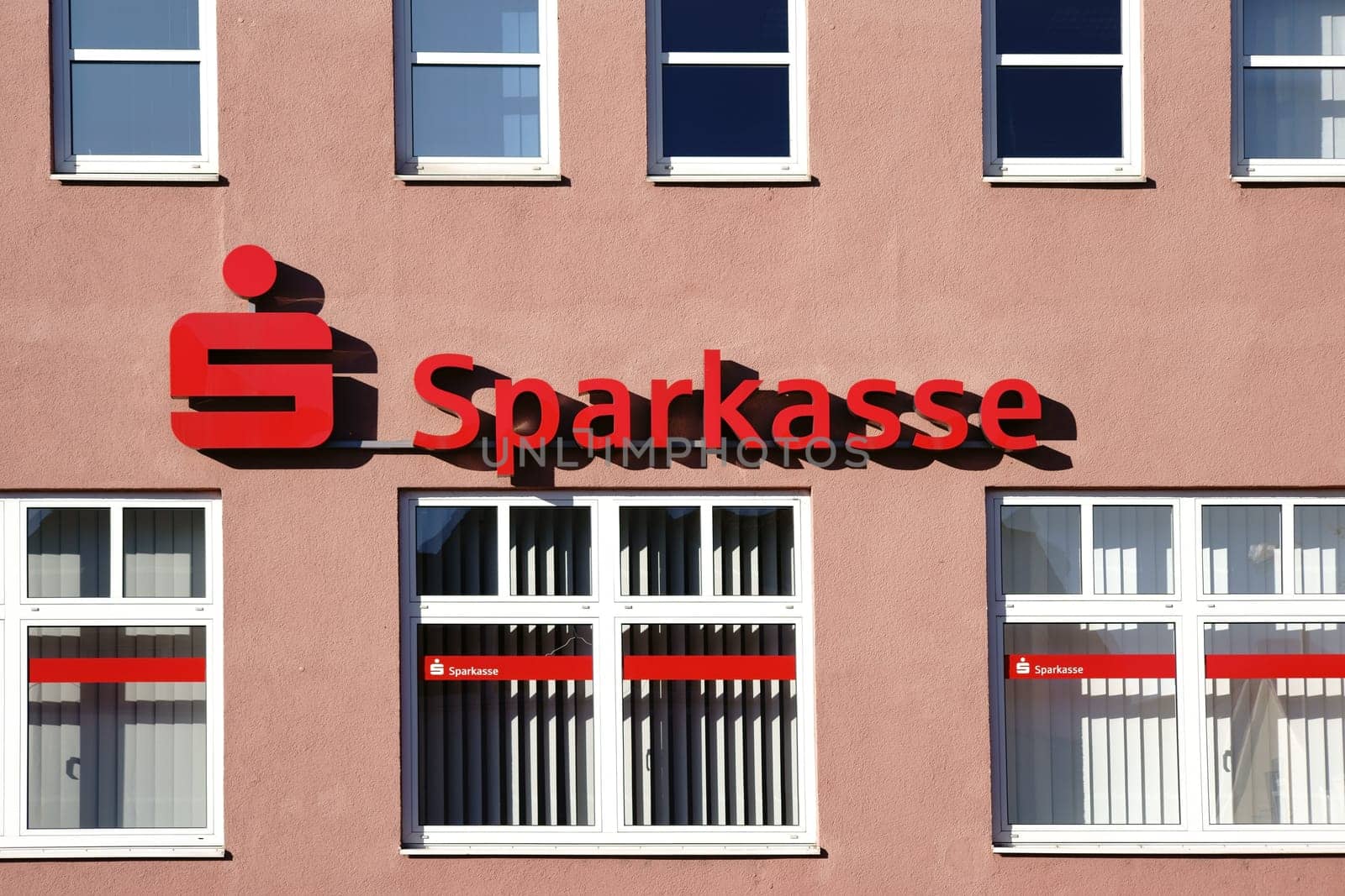 Nieder-Olm,Germany - October 14,2017: The façade and logo of the Sparkasse of a financial building on October 14,2017 in Nieder-Olm.