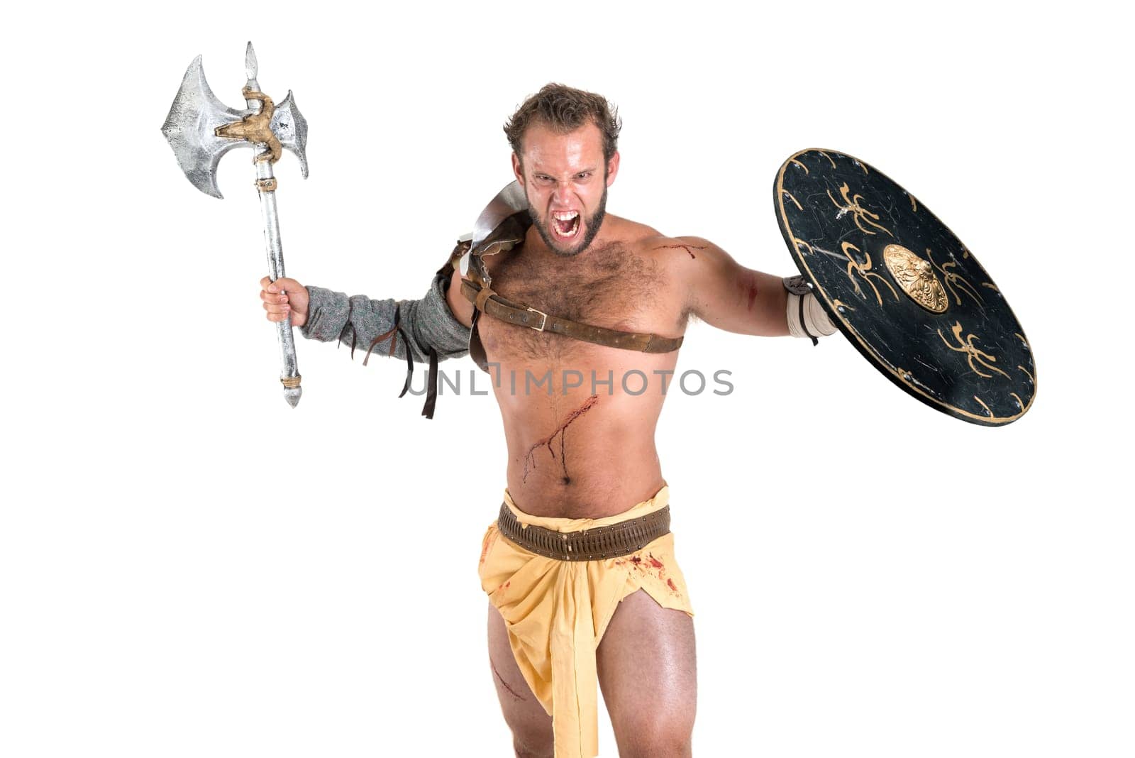 Ancient warrior or Gladiator isolated in a white background
