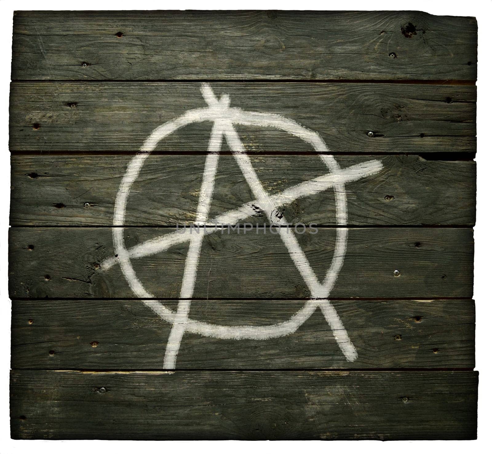 anarchy symbol on board wall