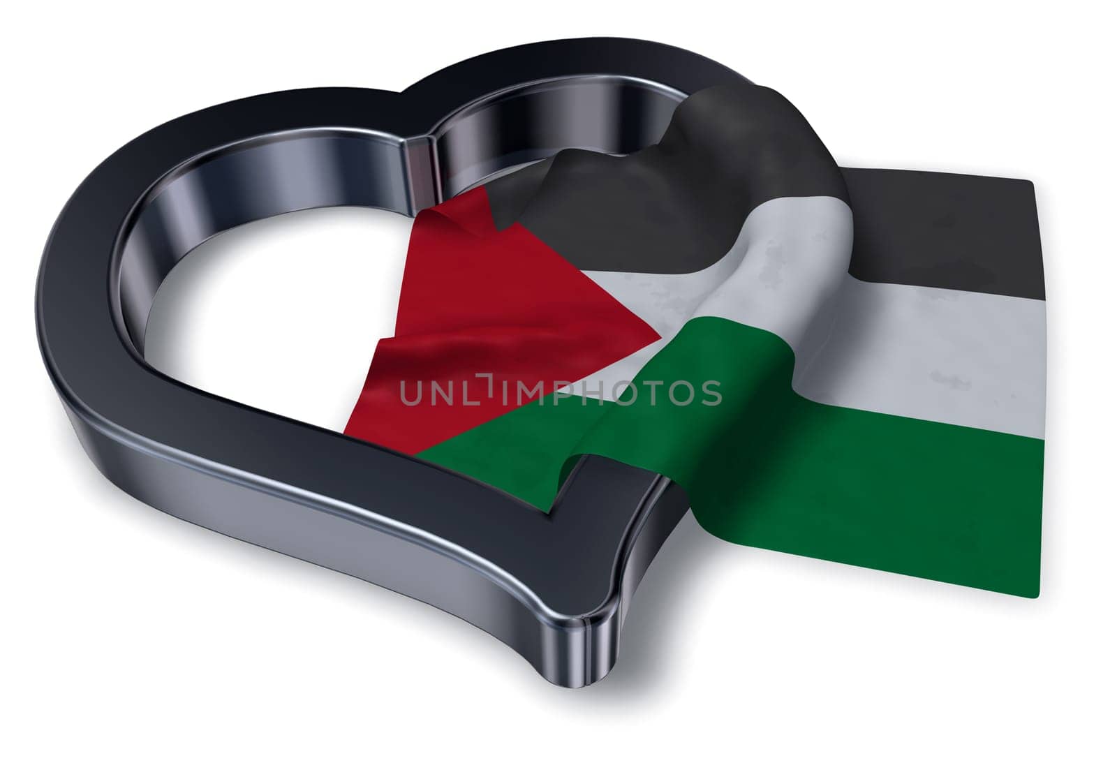 flag of palestine and heart symbol - 3d illustration