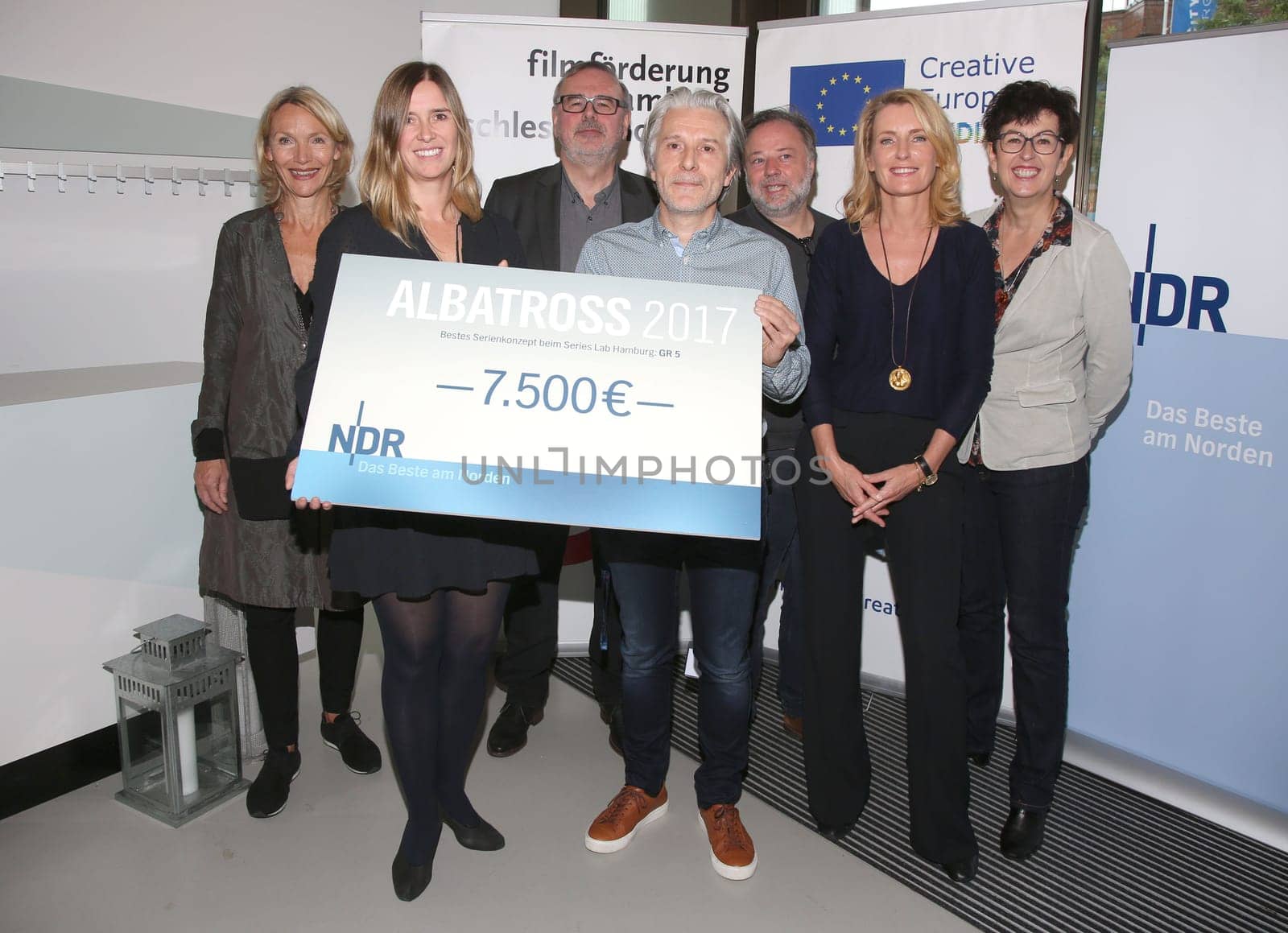Christiane Siemen,Dorothee Beinemeier ,Christian Granderath ,Serge Bierset ,Nikolaj Scherfig ,Maria Furtwaengler and Maria Koepf,at the Albatross Award Ceremony in hafencity Hamburg