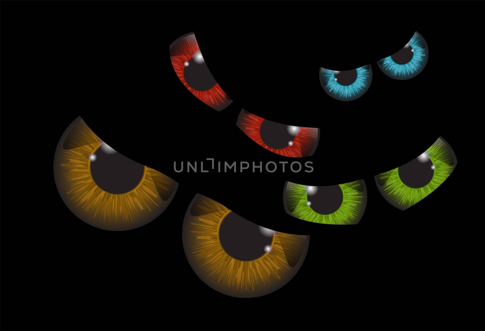 halloween spooky scary eyes  vector  design isolated on black background