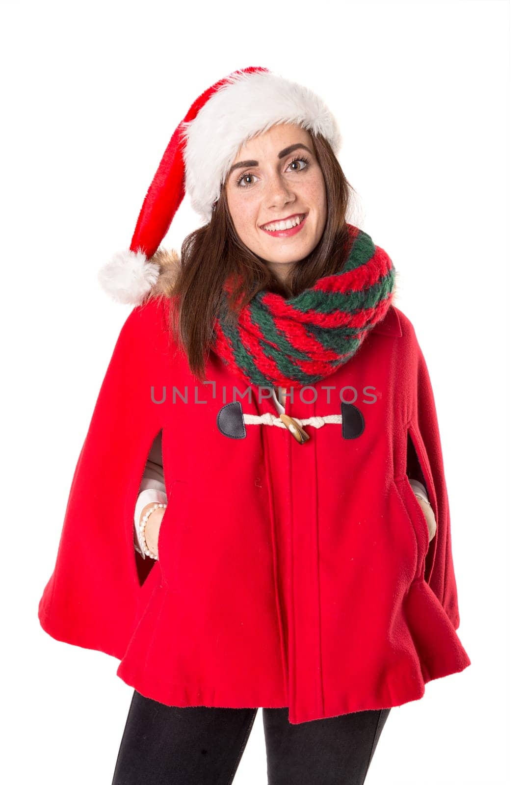Happy and beautiful girl with freckles in Christmas
